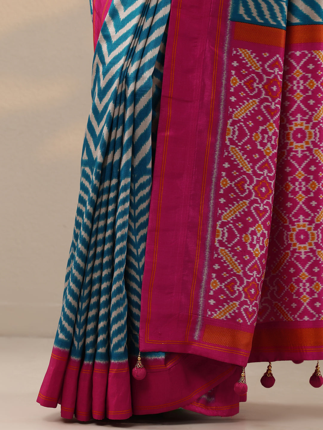  Blue Leheriya Printed Silk Blend Saree With Unstitched Blouse Piece 