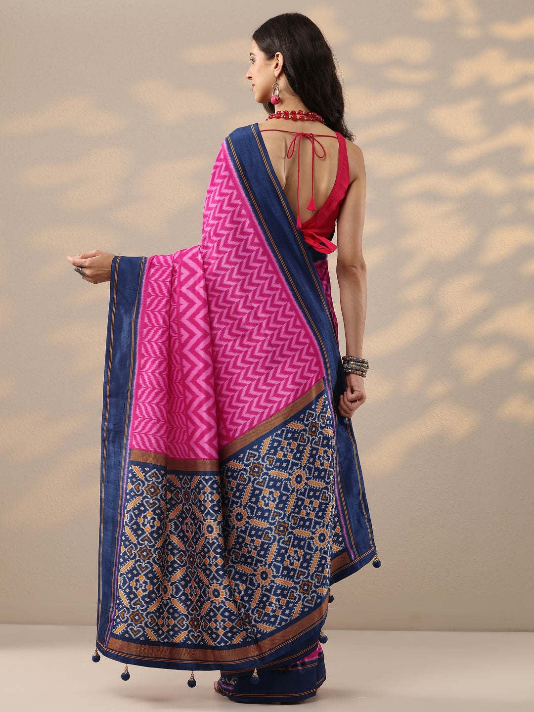  Pink Leheriya Printed Silk Blend Saree With Unstitched Blouse Piece 
