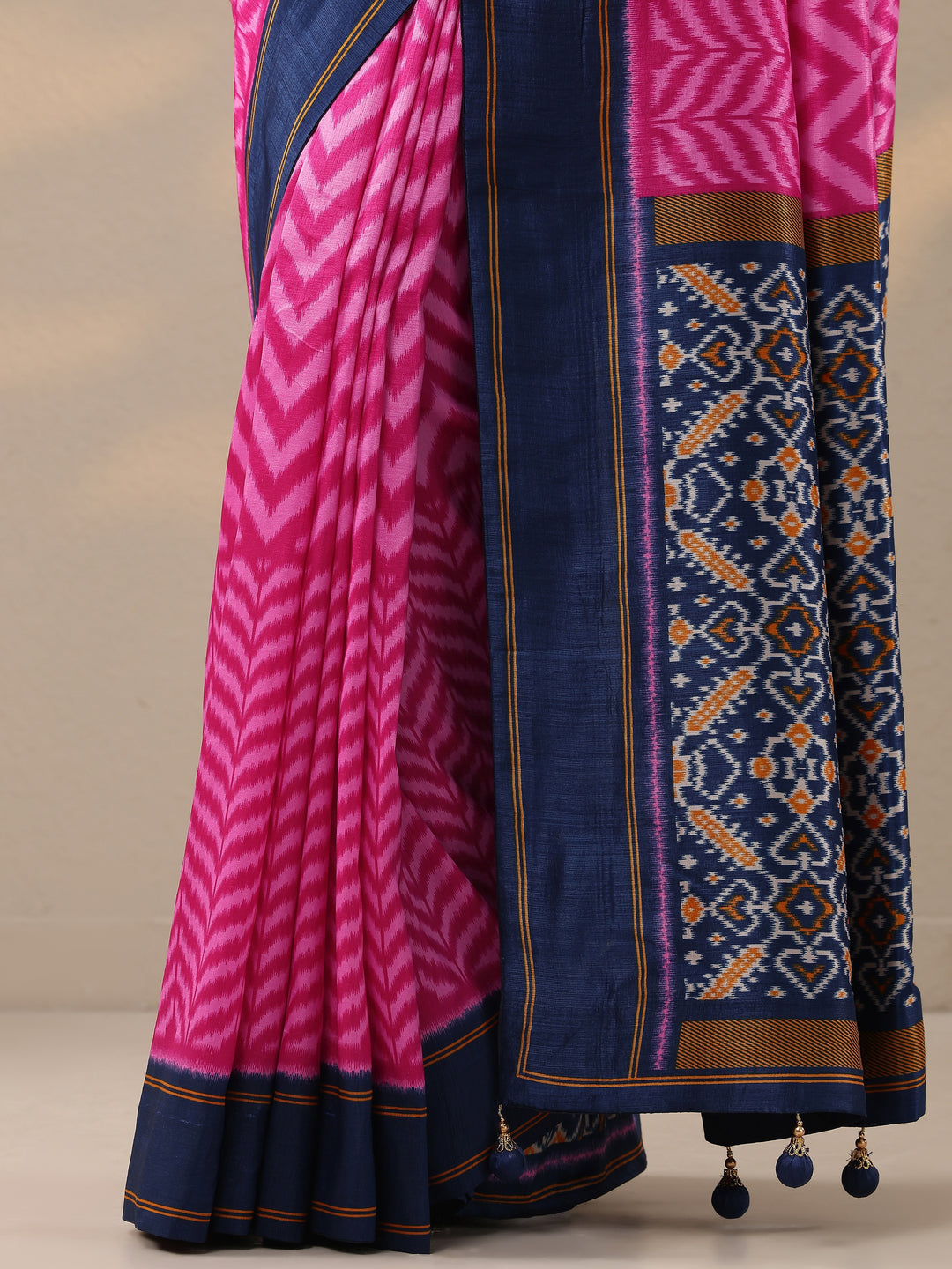  Pink Leheriya Printed Silk Blend Saree With Unstitched Blouse Piece 