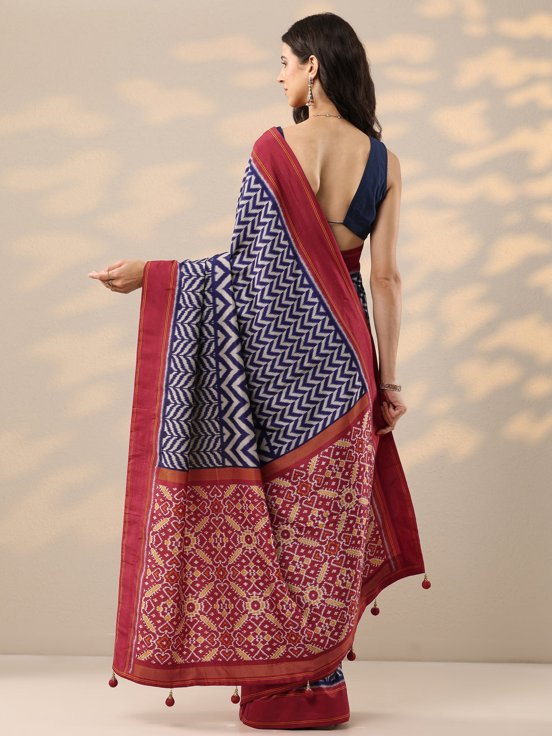  Blue Leheriya Printed Silk Blend Saree With Unstitched Blouse Piece 