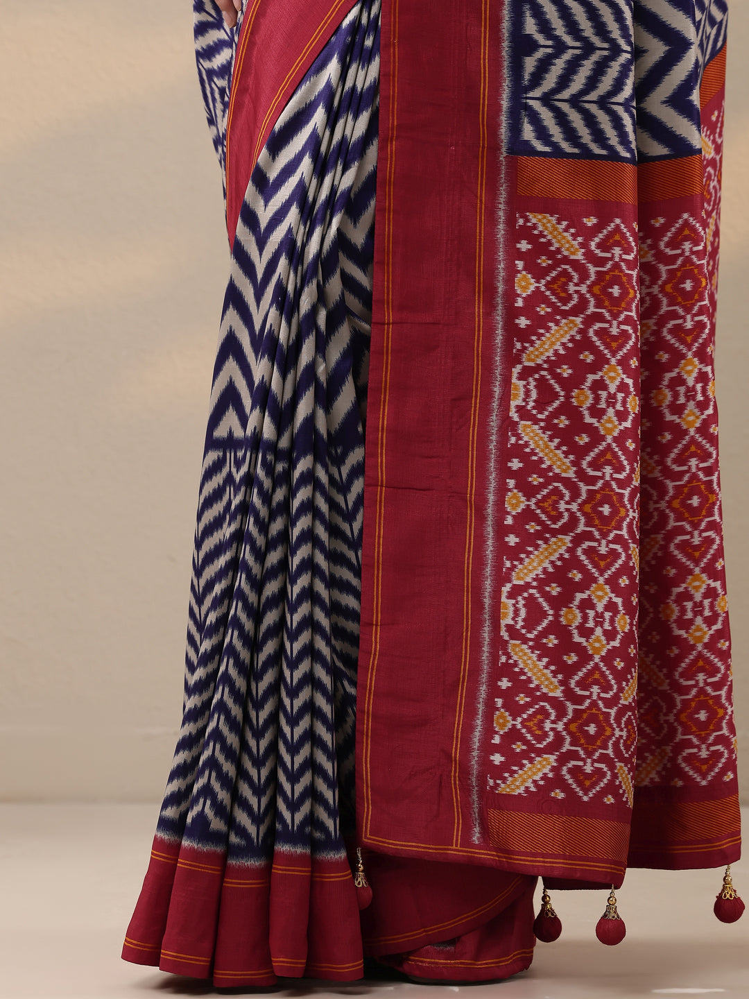  Blue Leheriya Printed Silk Blend Saree With Unstitched Blouse Piece 