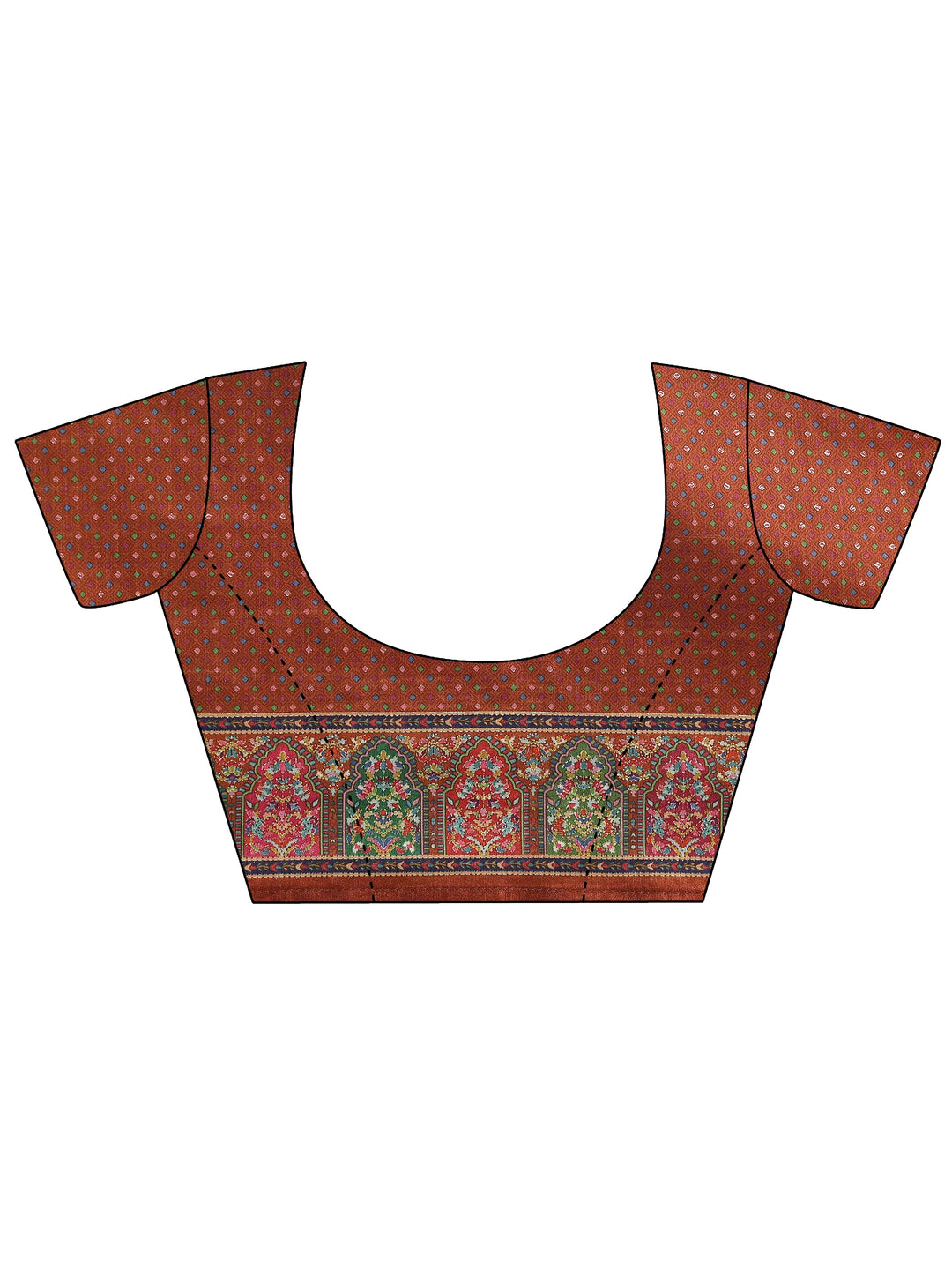  Red Printed Silk Blend Saree With Unstitched Blouse Piece 