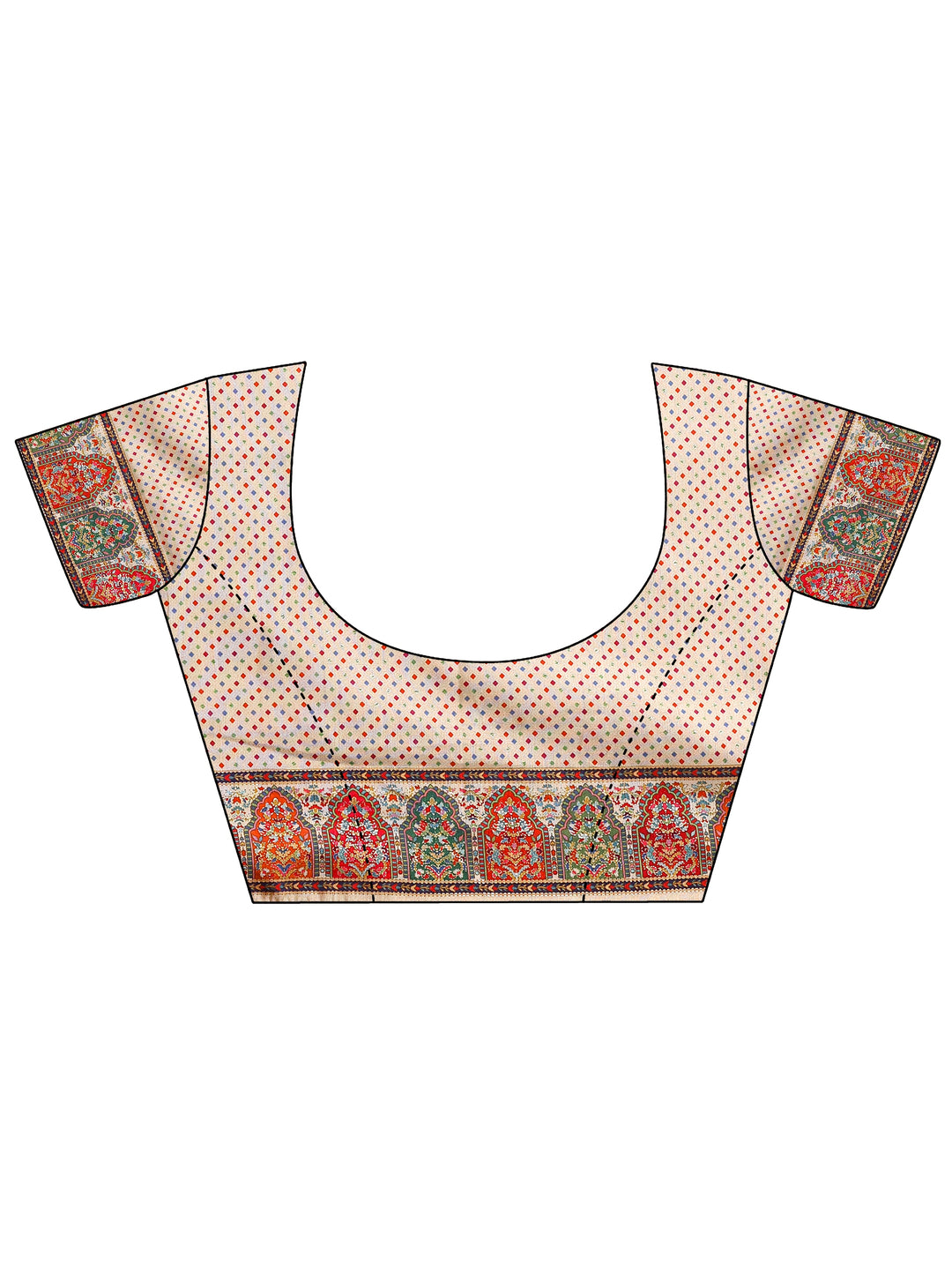  Beige Printed Silk Blend Saree With Unstitched Blouse Piece 