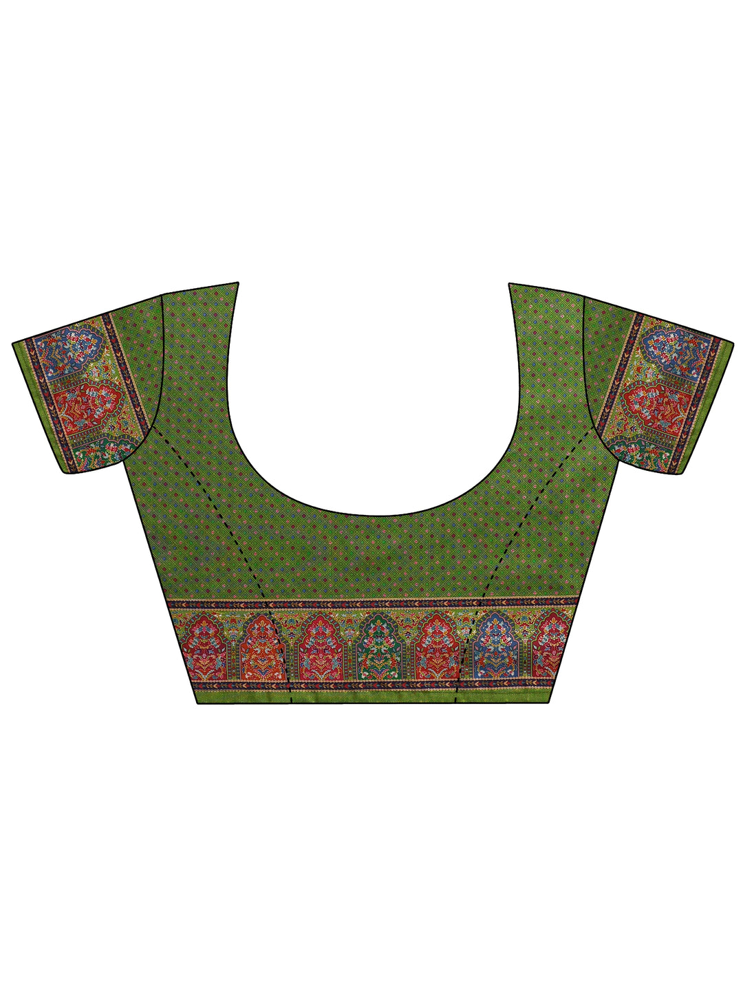  Green Printed Silk Blend Saree With Unstitched Blouse Piece 