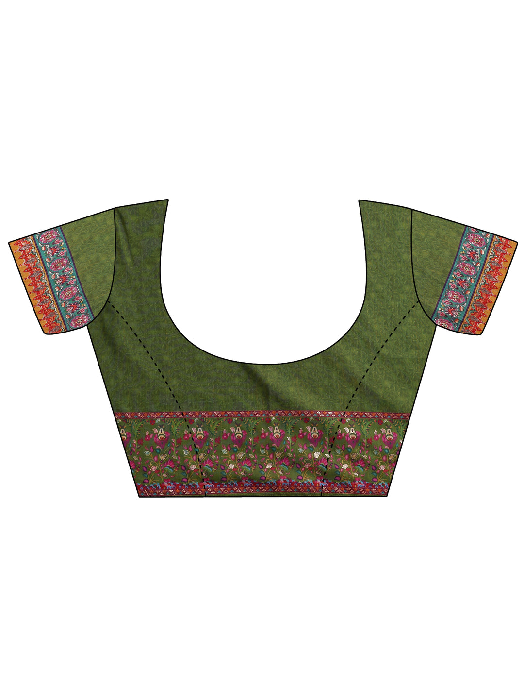  Green Printed Silk Blend Saree With Unstitched Blouse Piece 