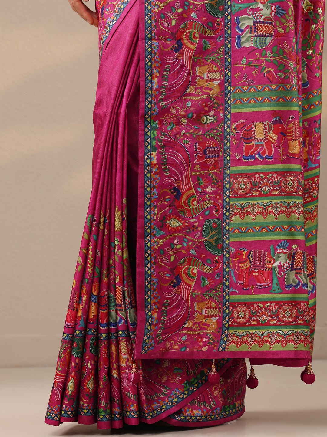  Pink Printed Silk Blend Saree With Unstitched Blouse Piece 