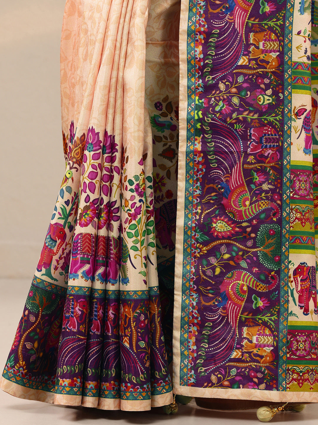  Gold Printed Silk Blend Saree With Unstitched Blouse Piece 
