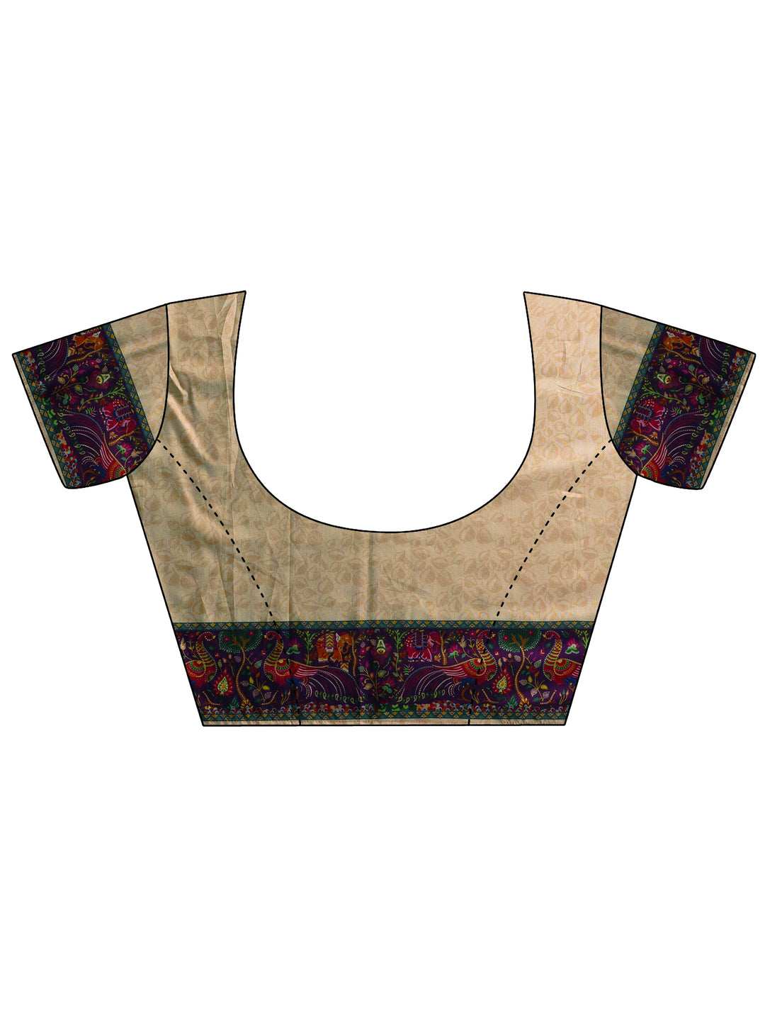  Gold Printed Silk Blend Saree With Unstitched Blouse Piece 