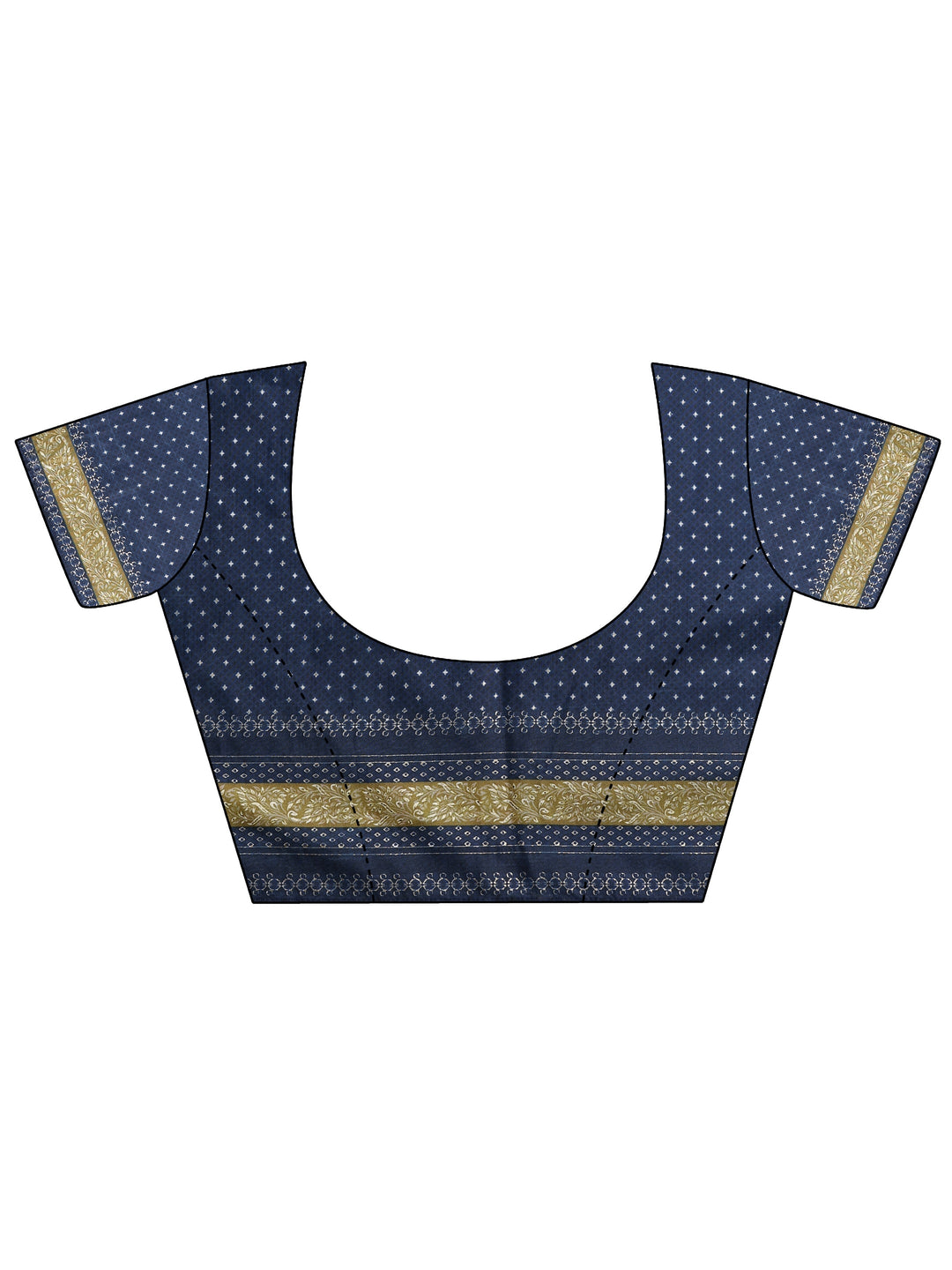  Navy Blue Printed Silk Blend Saree With Unstitched Blouse Piece 