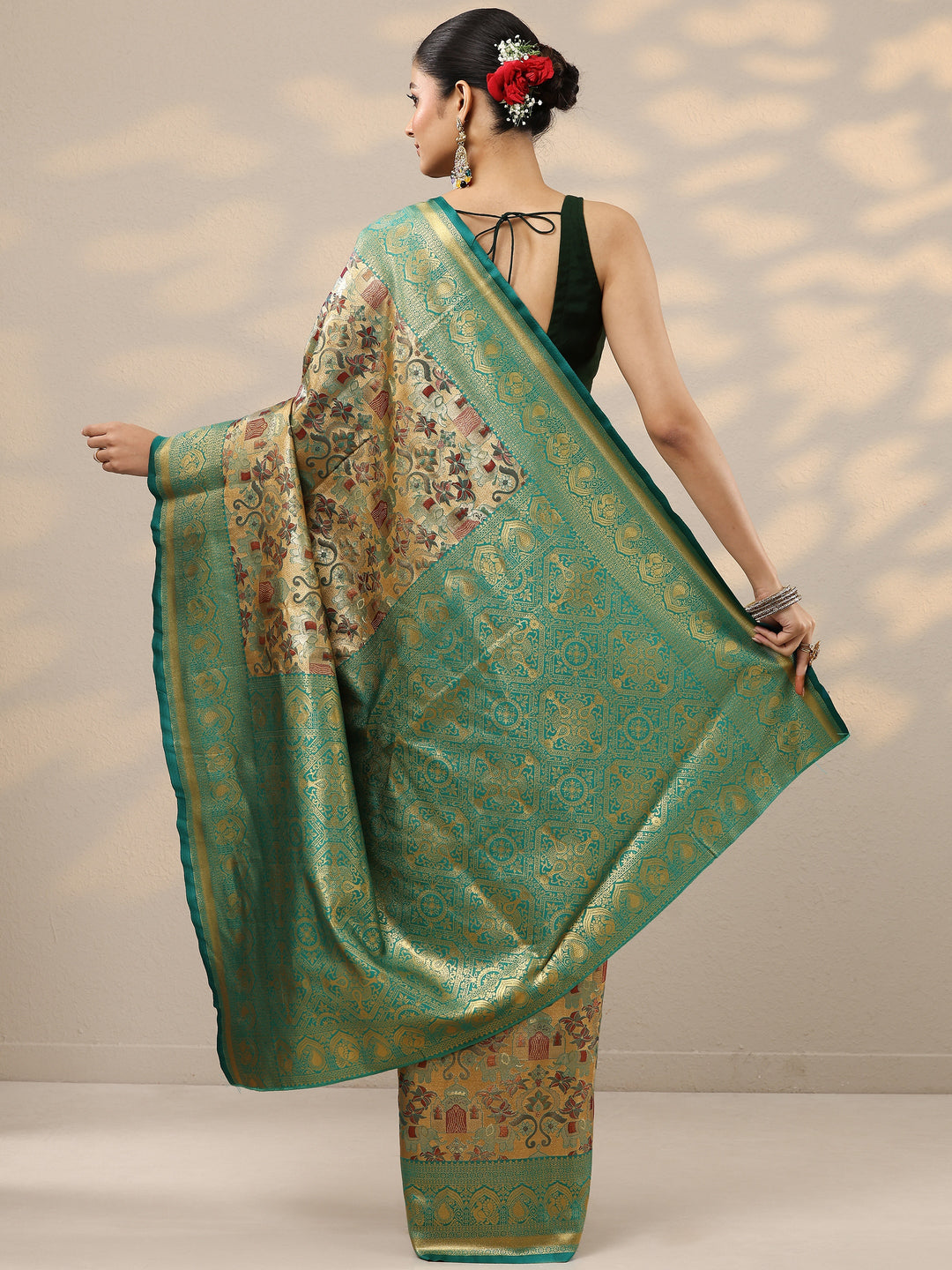 Beige Woven Design Silk Blend Saree With Unstitched Blouse Piece 