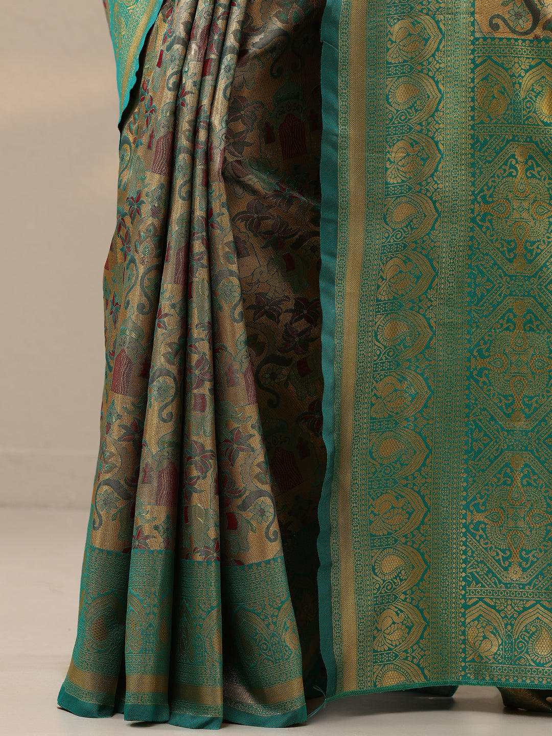  Beige Woven Design Silk Blend Saree With Unstitched Blouse Piece 