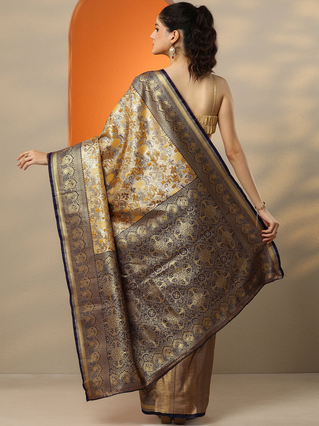  Mustard Woven Design Silk Blend Saree With Unstitched Blouse Picece 