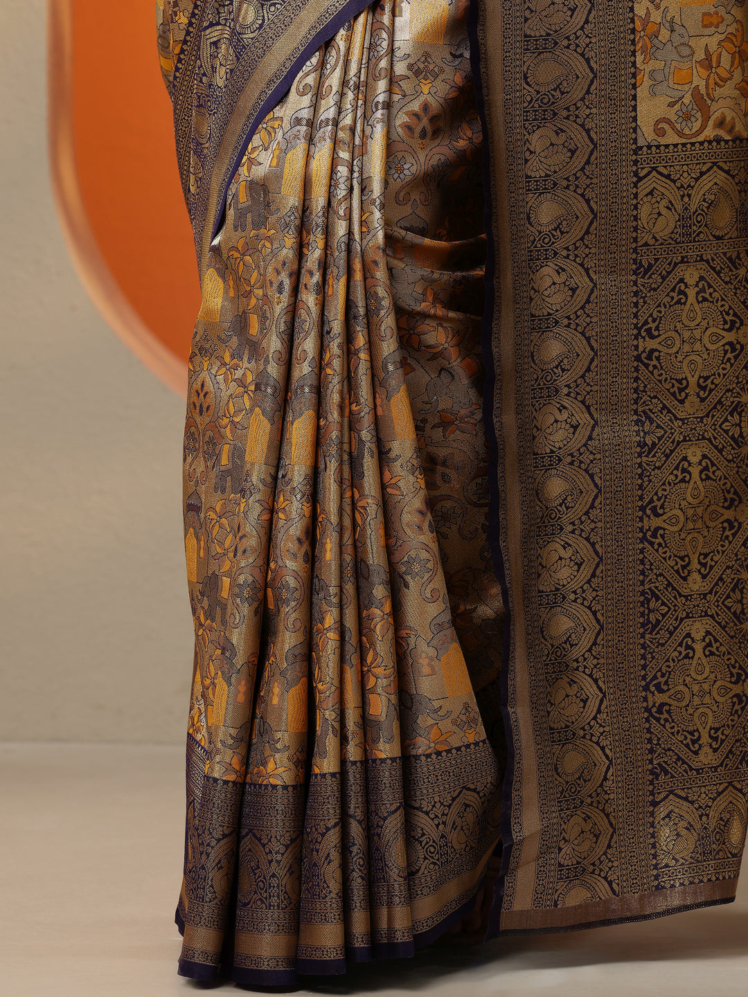  Mustard Woven Design Silk Blend Saree With Unstitched Blouse Picece 