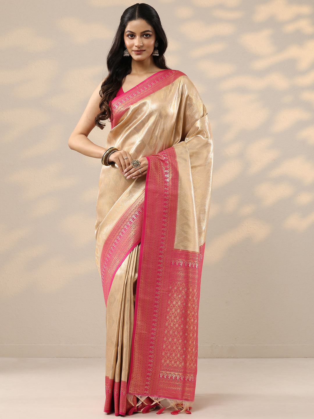  Gold Woven Design Silk Blend Saree With Unstitched Blouse Piece 