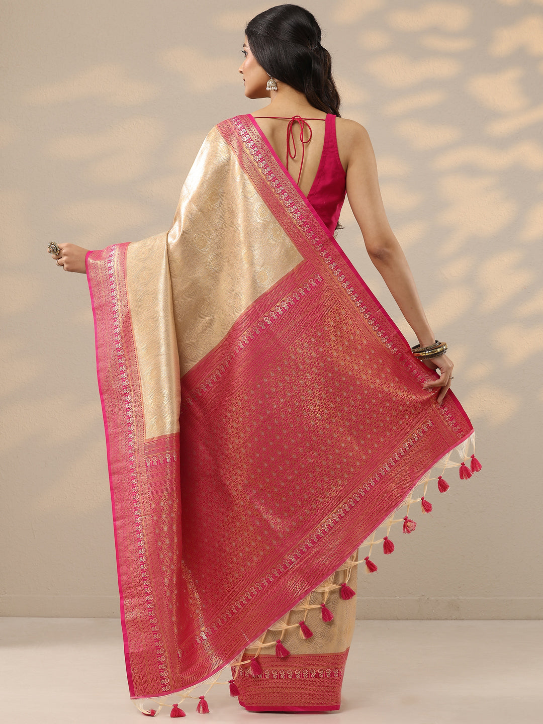  Gold Woven Design Silk Blend Saree With Unstitched Blouse Piece 