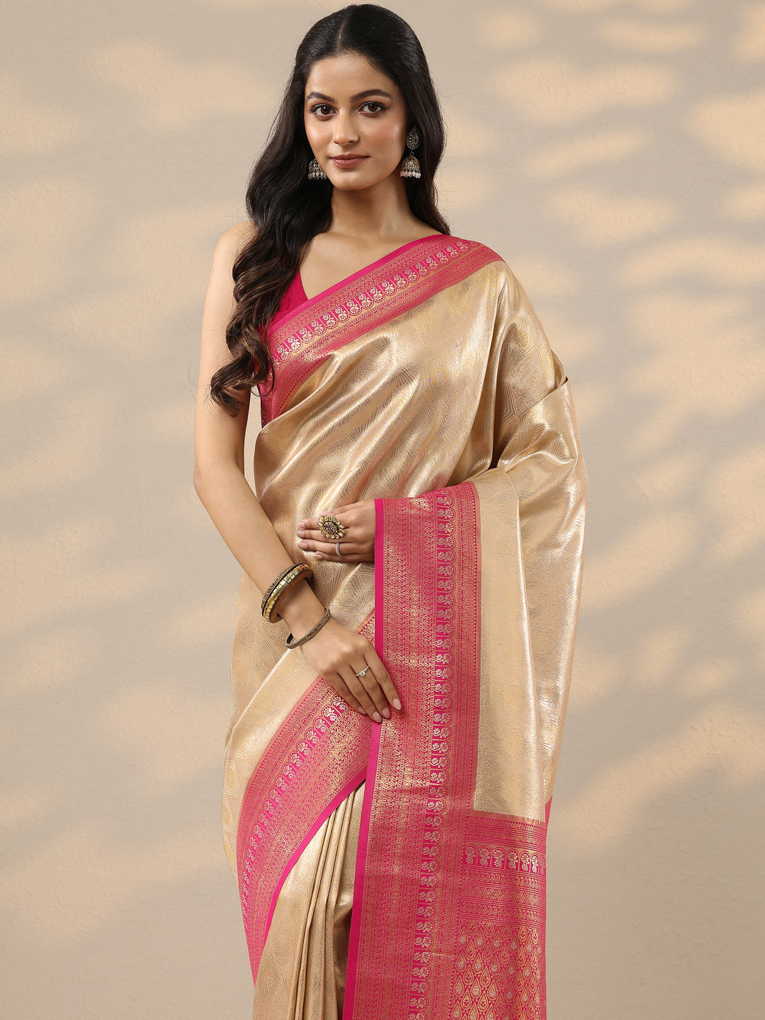  Gold Woven Design Silk Blend Saree With Unstitched Blouse Piece 