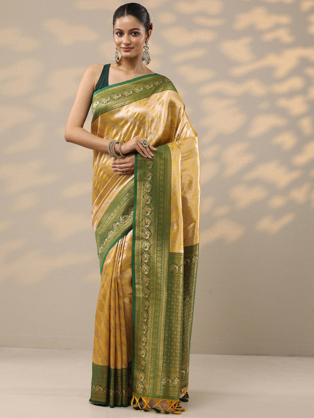  Yellow Woven Design Silk Blend Saree With Unstitched Blouse Piece 