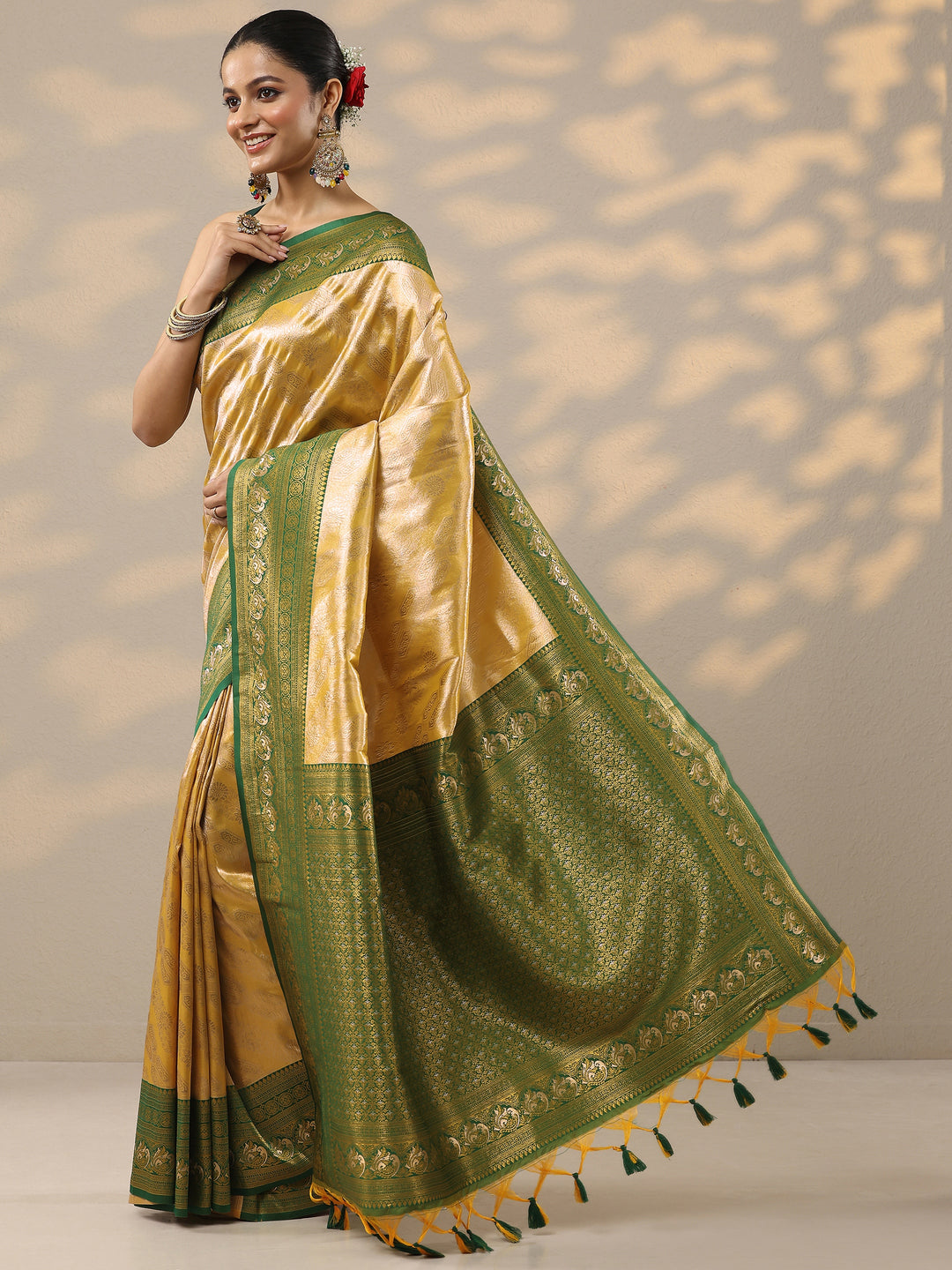  Yellow Woven Design Silk Blend Saree With Unstitched Blouse Piece 