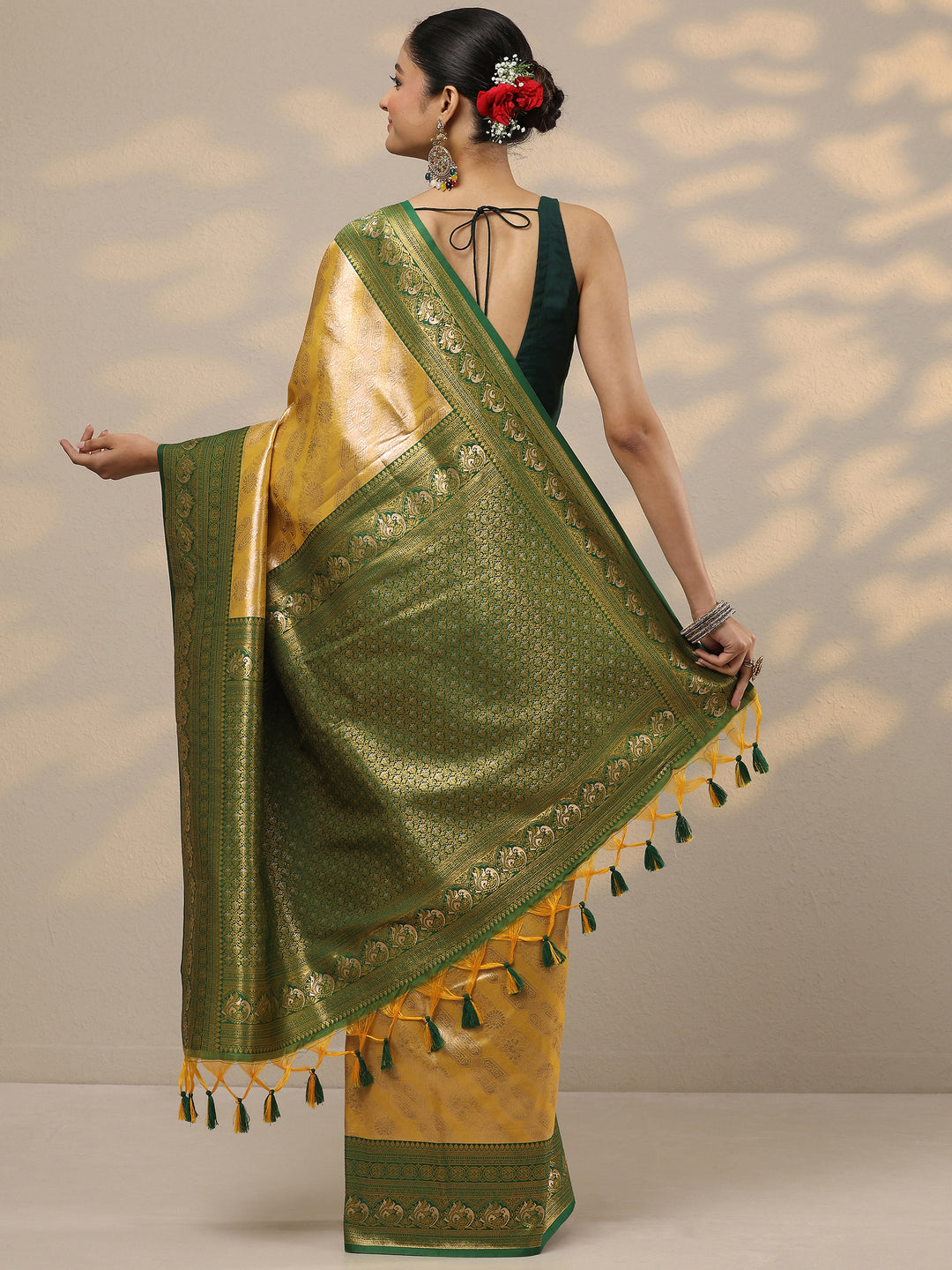  Yellow Woven Design Silk Blend Saree With Unstitched Blouse Piece 
