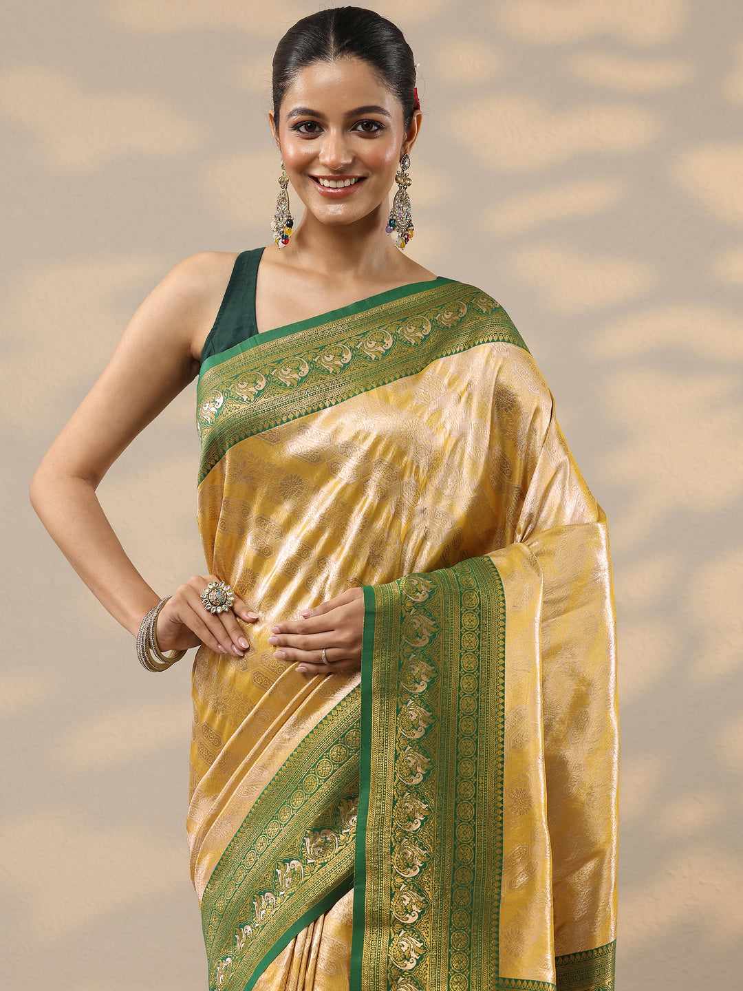  Yellow Woven Design Silk Blend Saree With Unstitched Blouse Piece 
