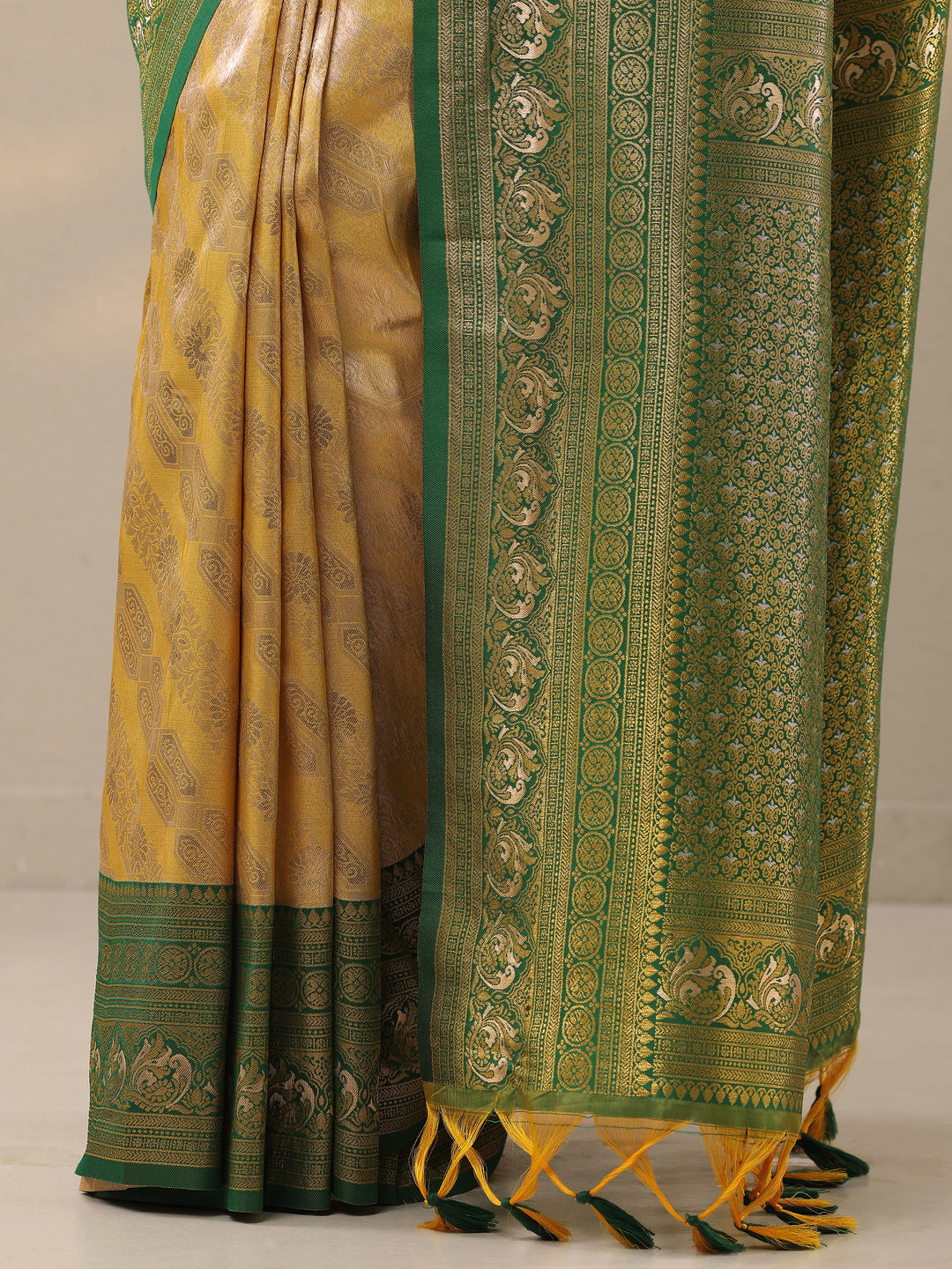  Yellow Woven Design Silk Blend Saree With Unstitched Blouse Piece 