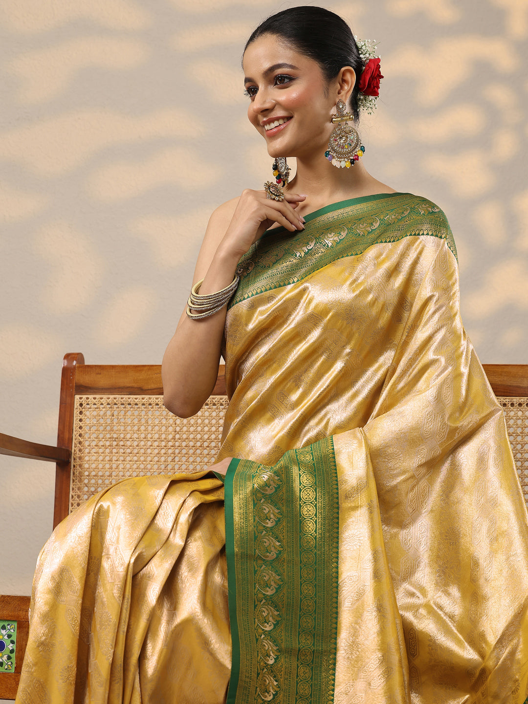 Yellow Woven Design Silk Blend Saree With Unstitched Blouse Piece