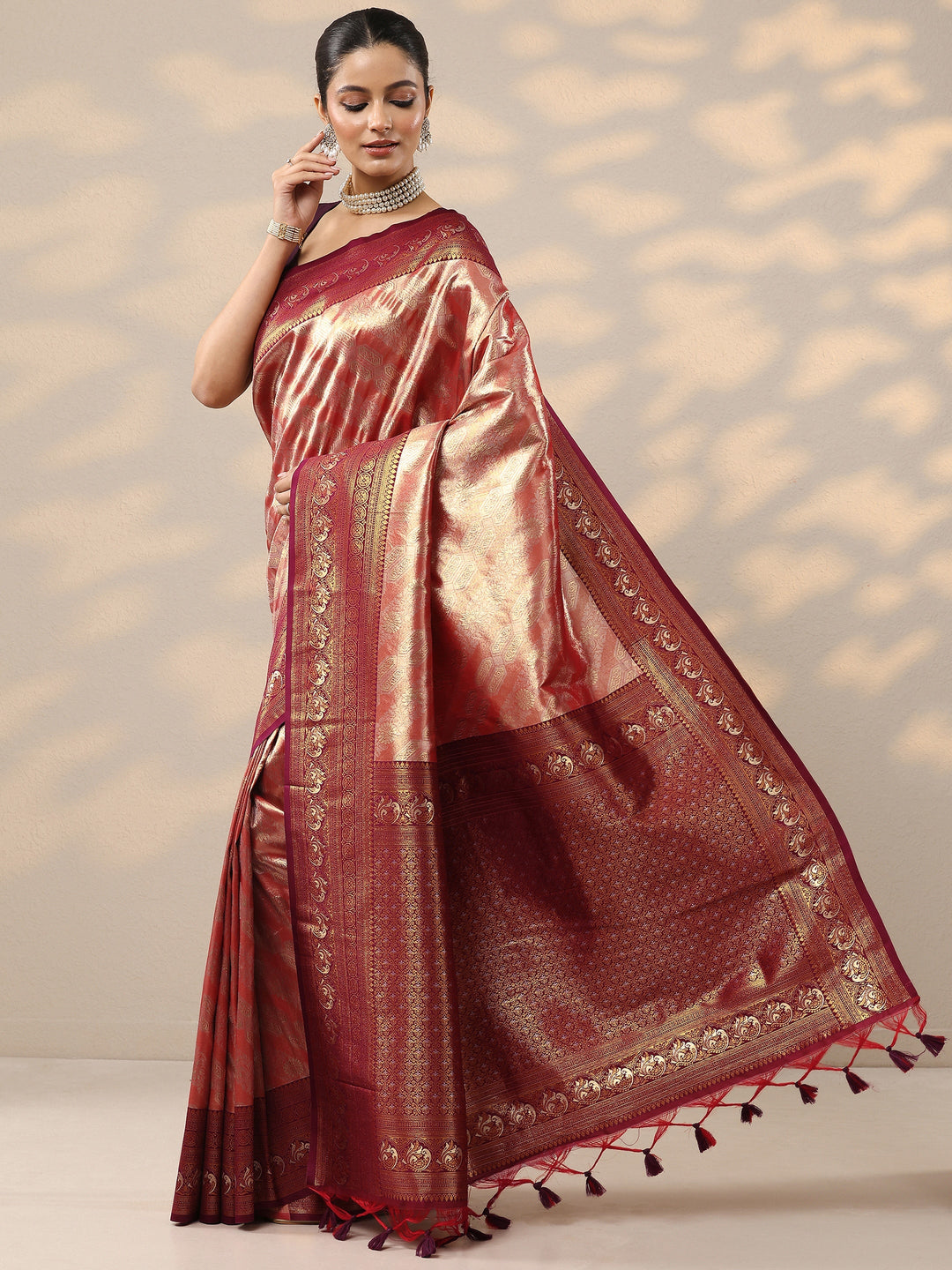  Red Woven Design Silk Blend Saree With Unstitched Blouse Piece 