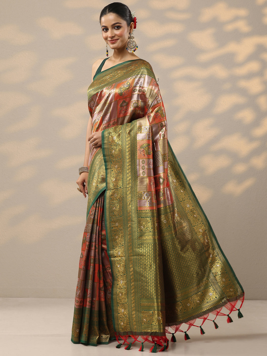  Red Woven Design Silk Blend Saree With Unstitched Blouse Piece 