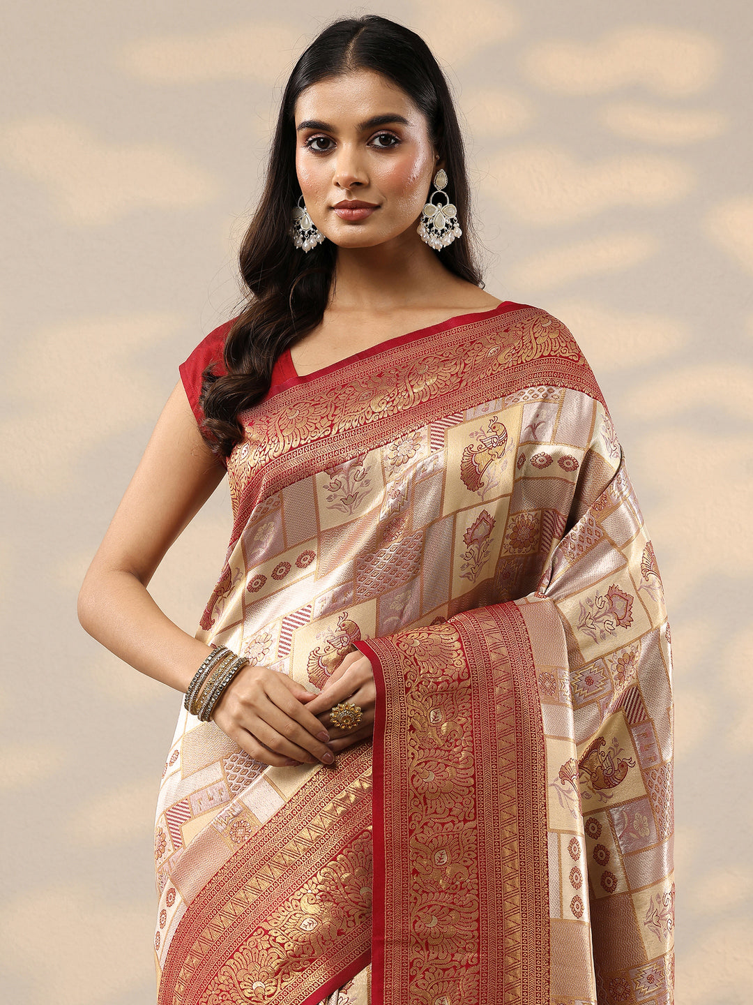  Purple Woven Design Silk Blend Saree With Unstitched Blouse Piece 
