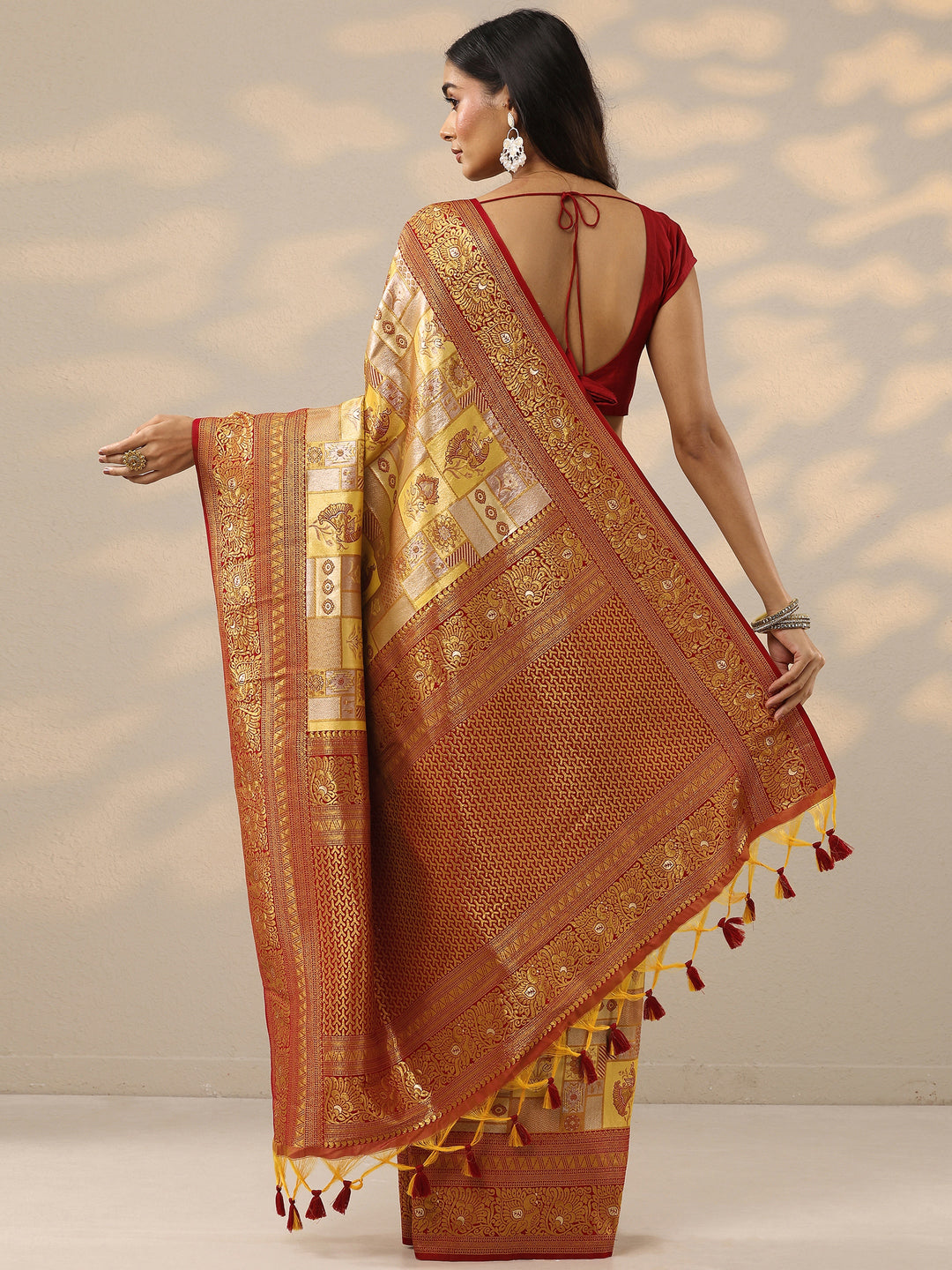  Yellow Woven Design Silk Blend Saree With Unstitched Blouse Piece 