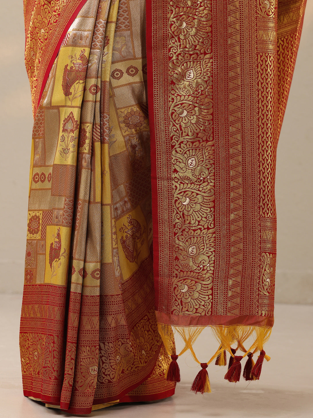  Yellow Woven Design Silk Blend Saree With Unstitched Blouse Piece 