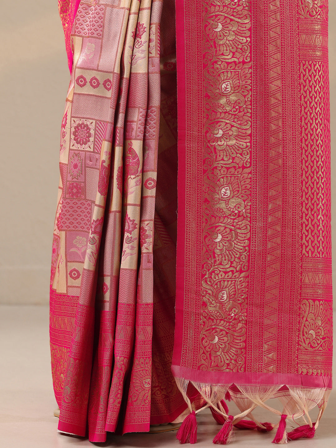  Pink Woven Design Silk Blend Saree With Unstitched Blouse Piece 