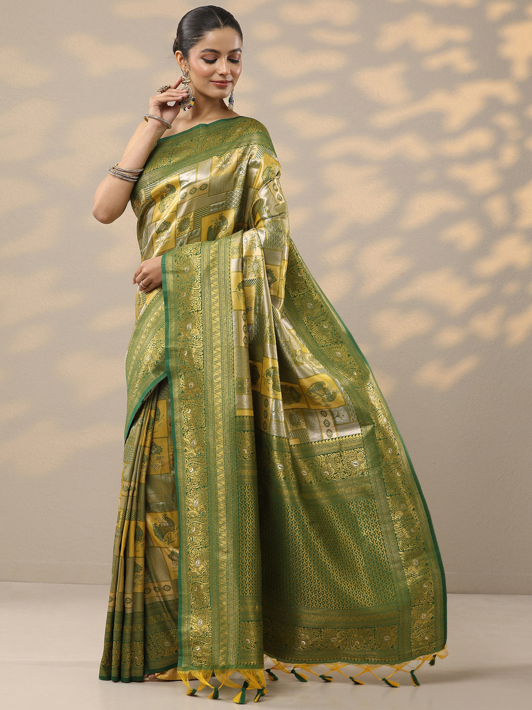  Yellow Woven Design Silk Blend Saree With Unstitched Blouse Piece 
