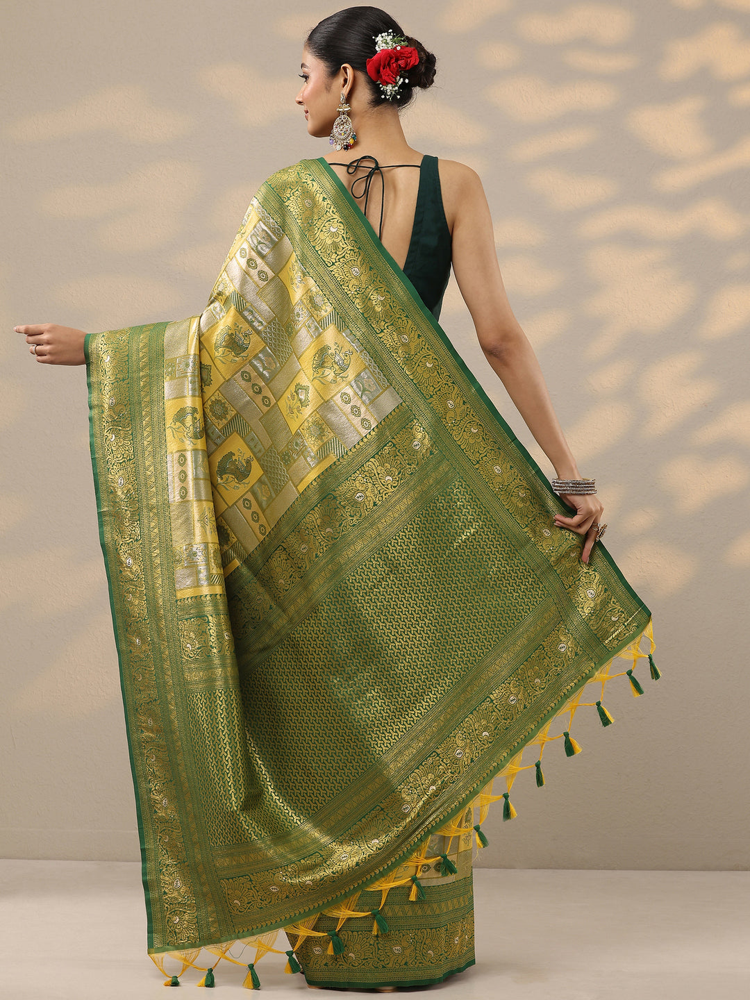  Yellow Woven Design Silk Blend Saree With Unstitched Blouse Piece 