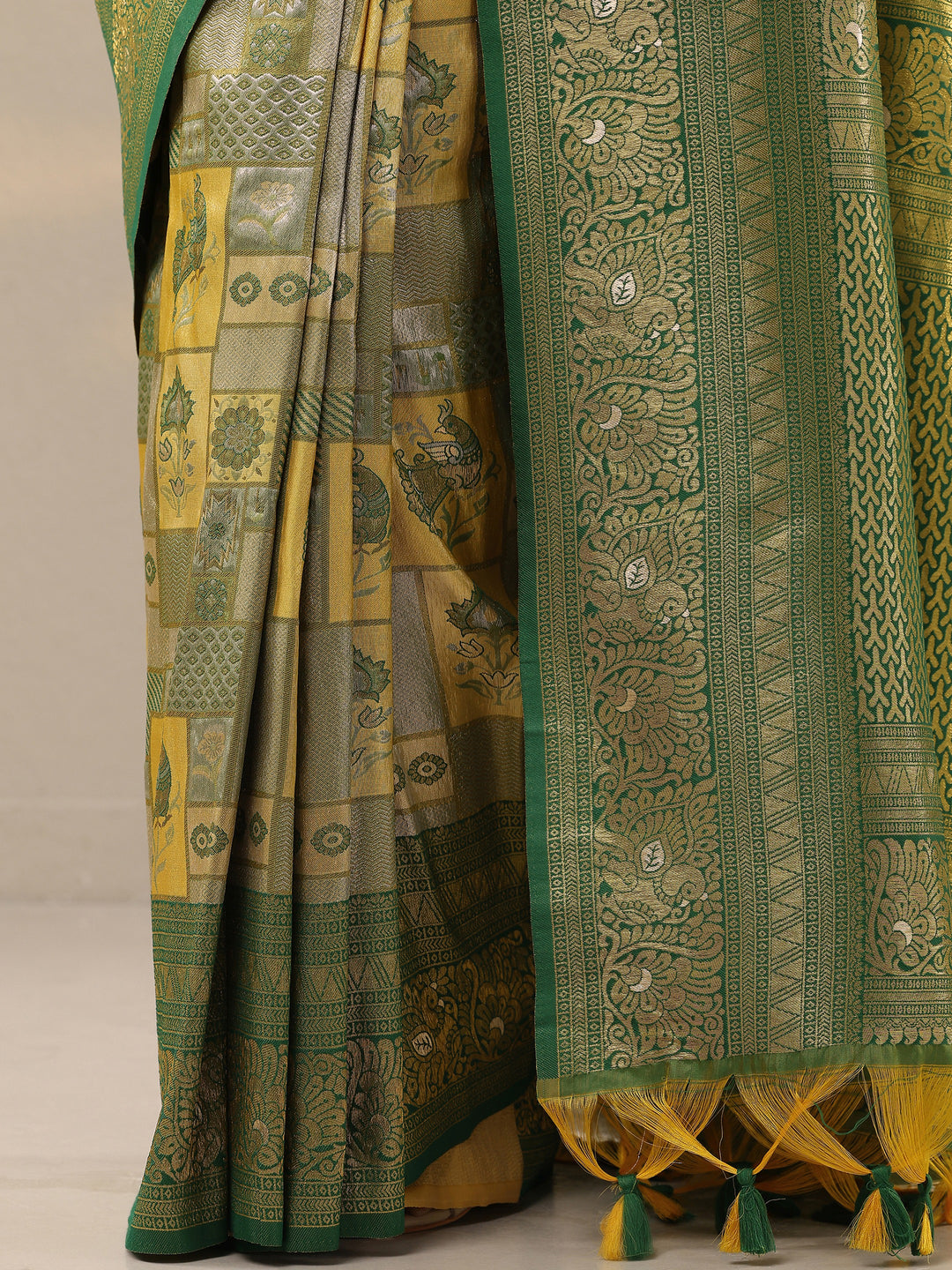  Yellow Woven Design Silk Blend Saree With Unstitched Blouse Piece 