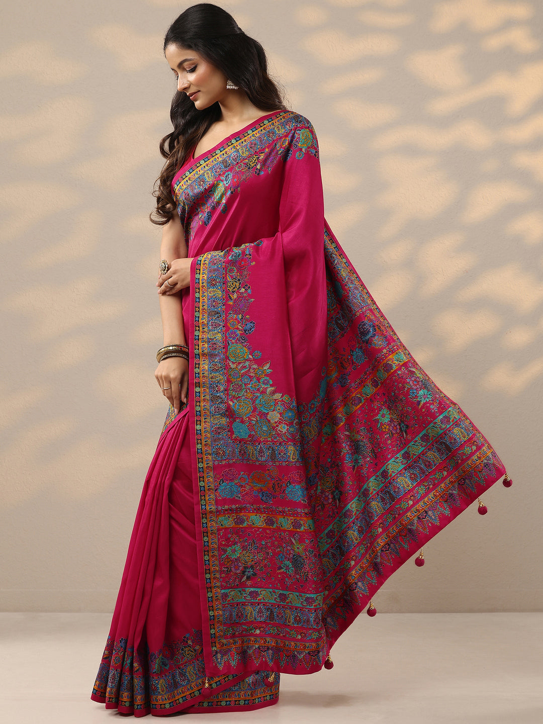  Pink Solid Silk Blend Saree With Unstitched Blouse Piece 