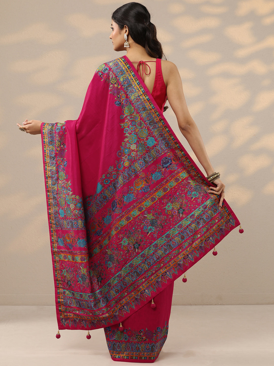 Pink Solid Silk Blend Saree With Unstitched Blouse Piece 