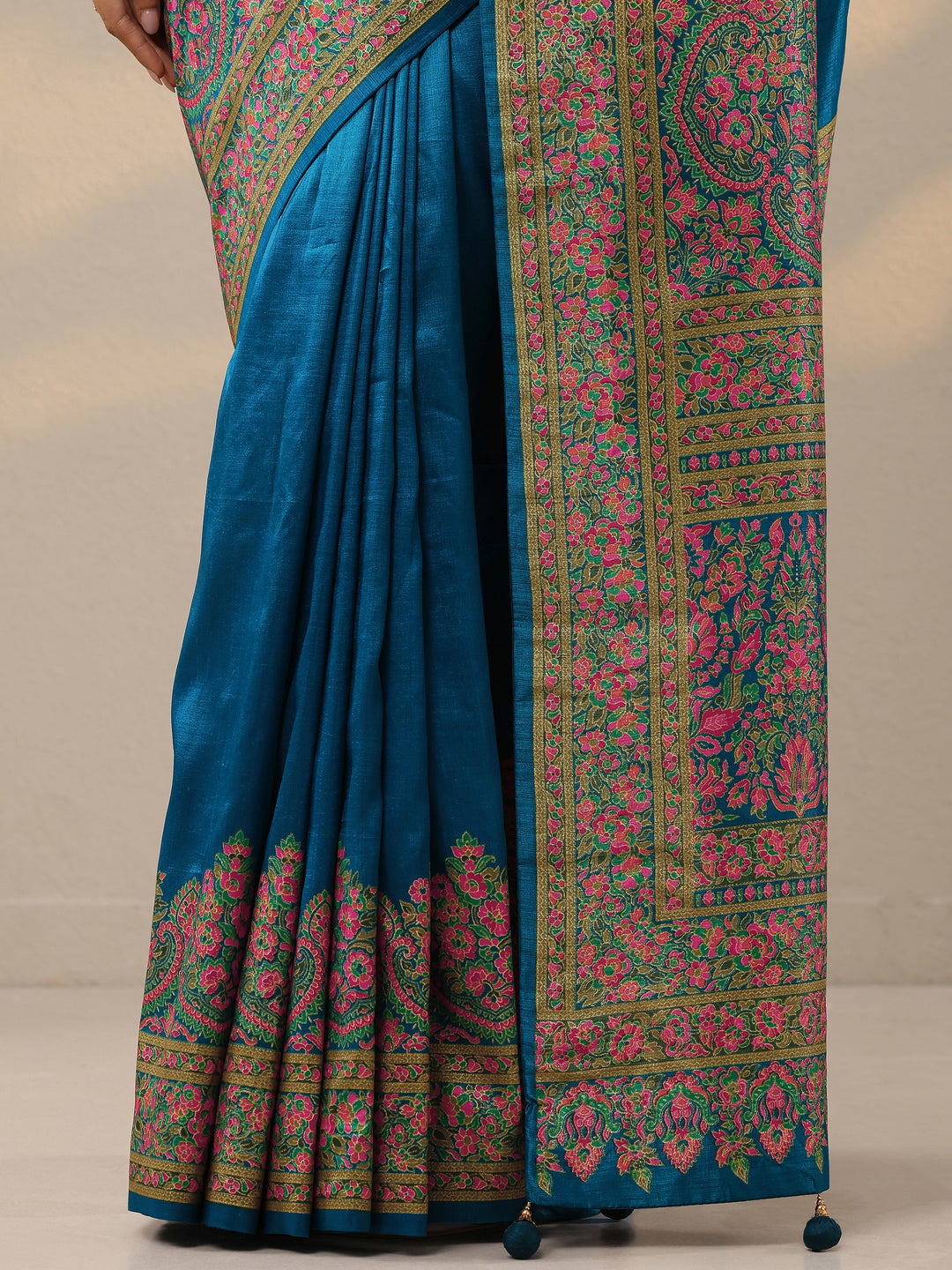  Blue Solid Silk Blend Saree With Unstitched Blouse Piece 