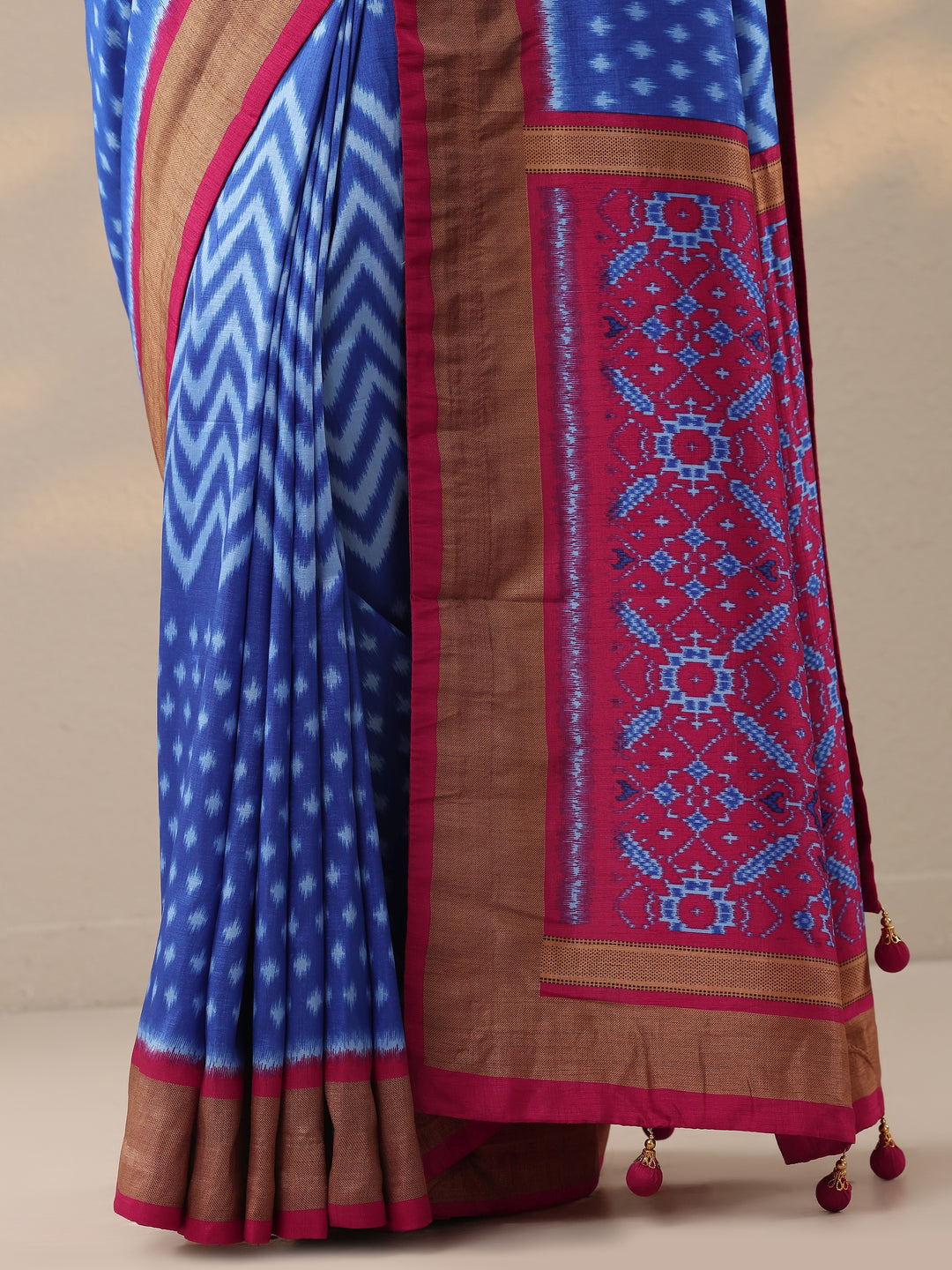  Blue Leheriya Printed Silk Blend Saree With Unstitched Blouse Piece 