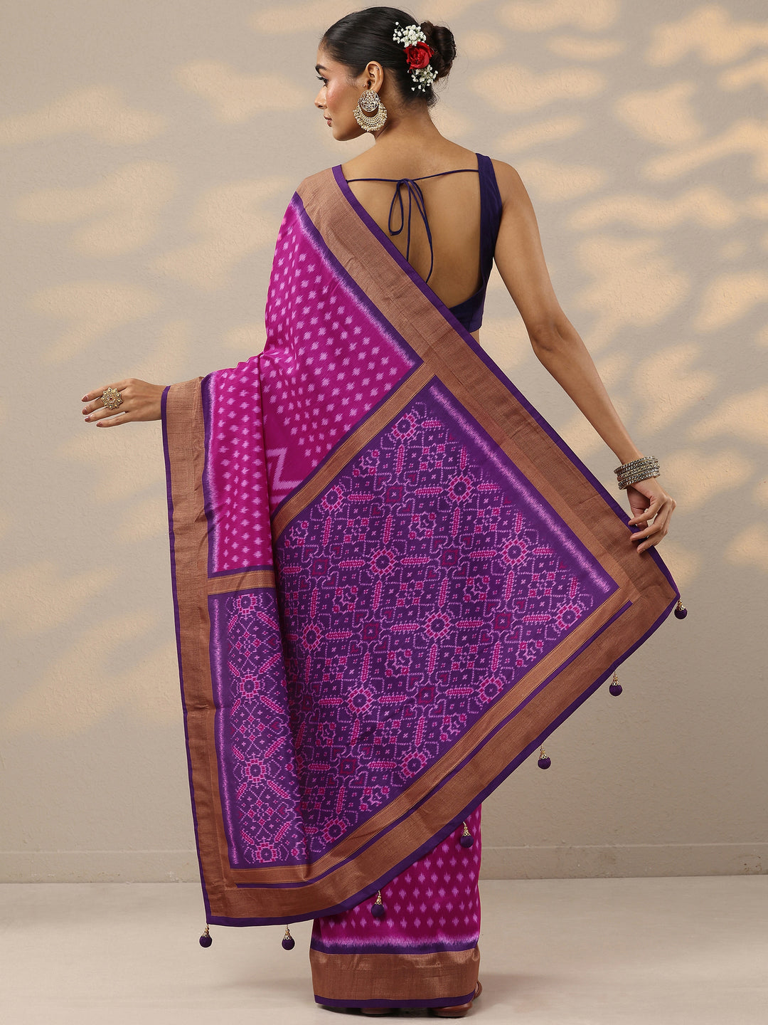  Pink Leheriya Printed Silk Blend Saree With Unstitched Blouse Piece 