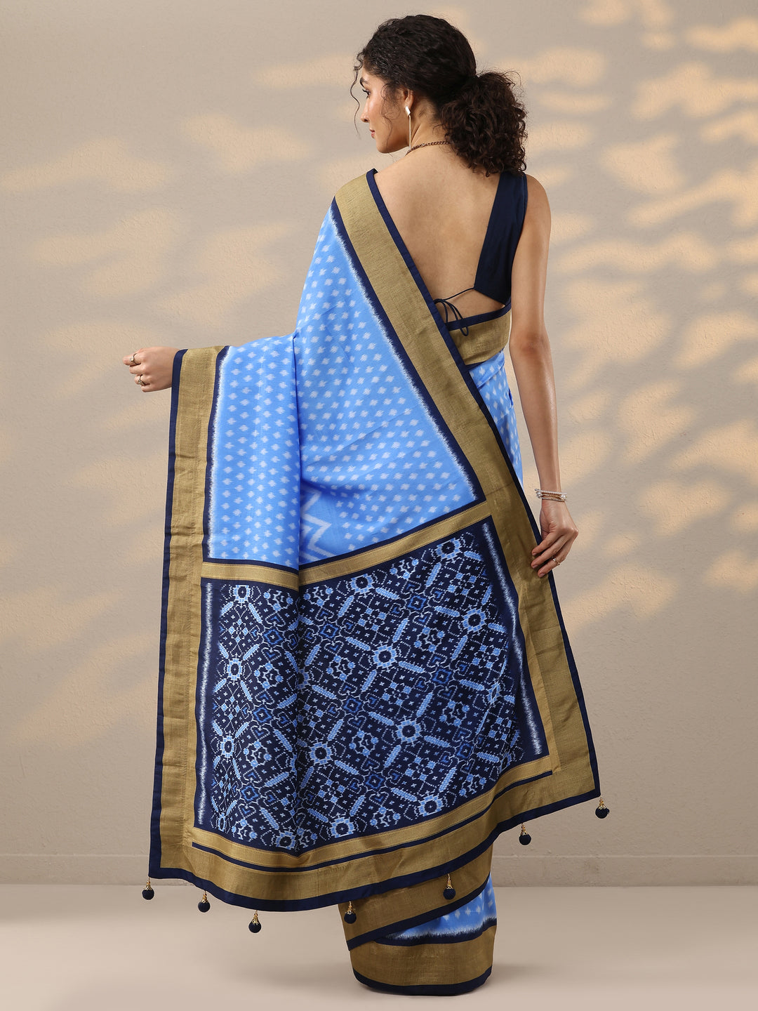  Blue Leheriya Printed Silk Blend Saree With Unstitched Blouse Piece 
