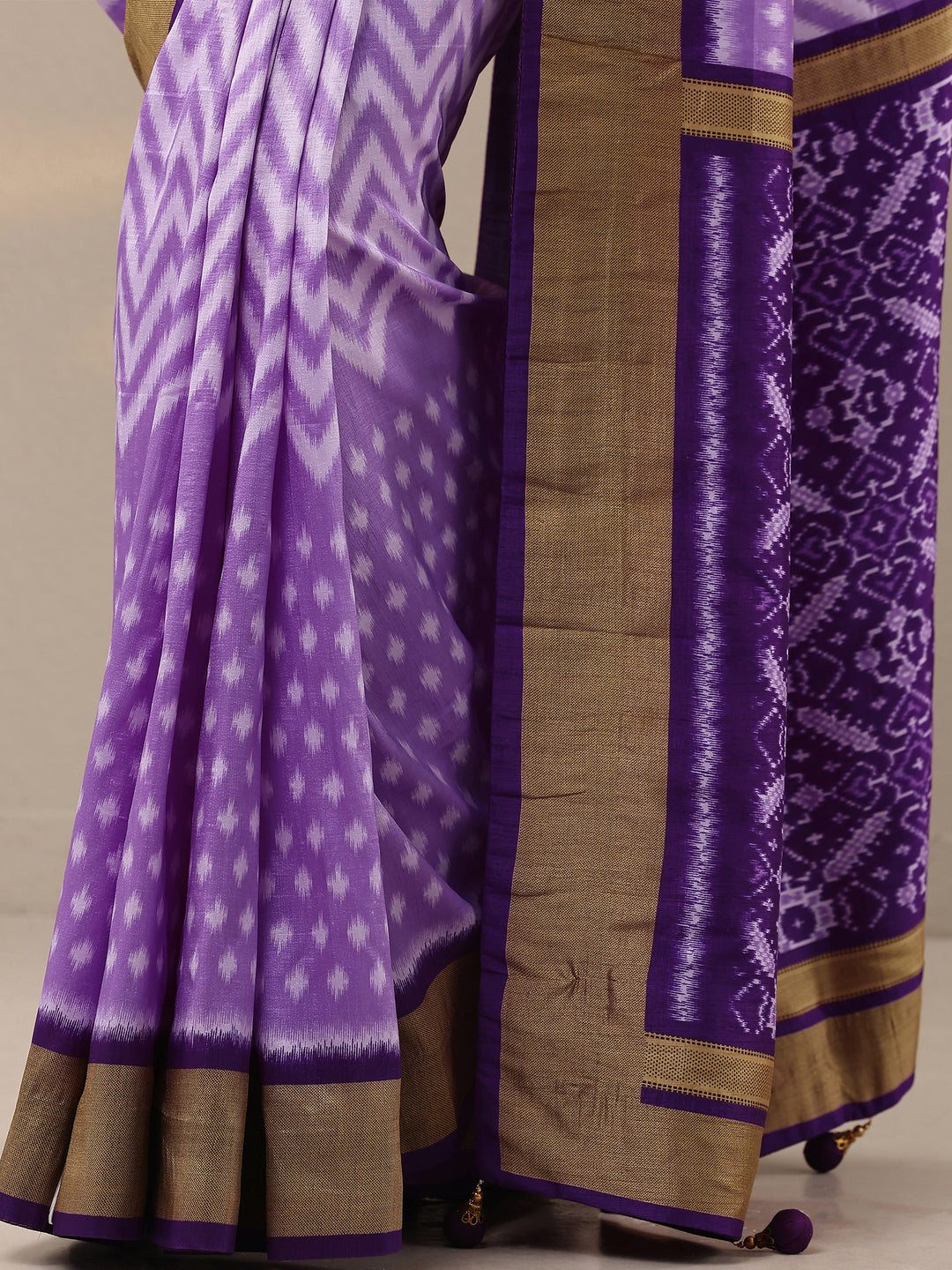  Purple Leheriya Printed Silk Blend Saree With Unstitched Blouse Piece 