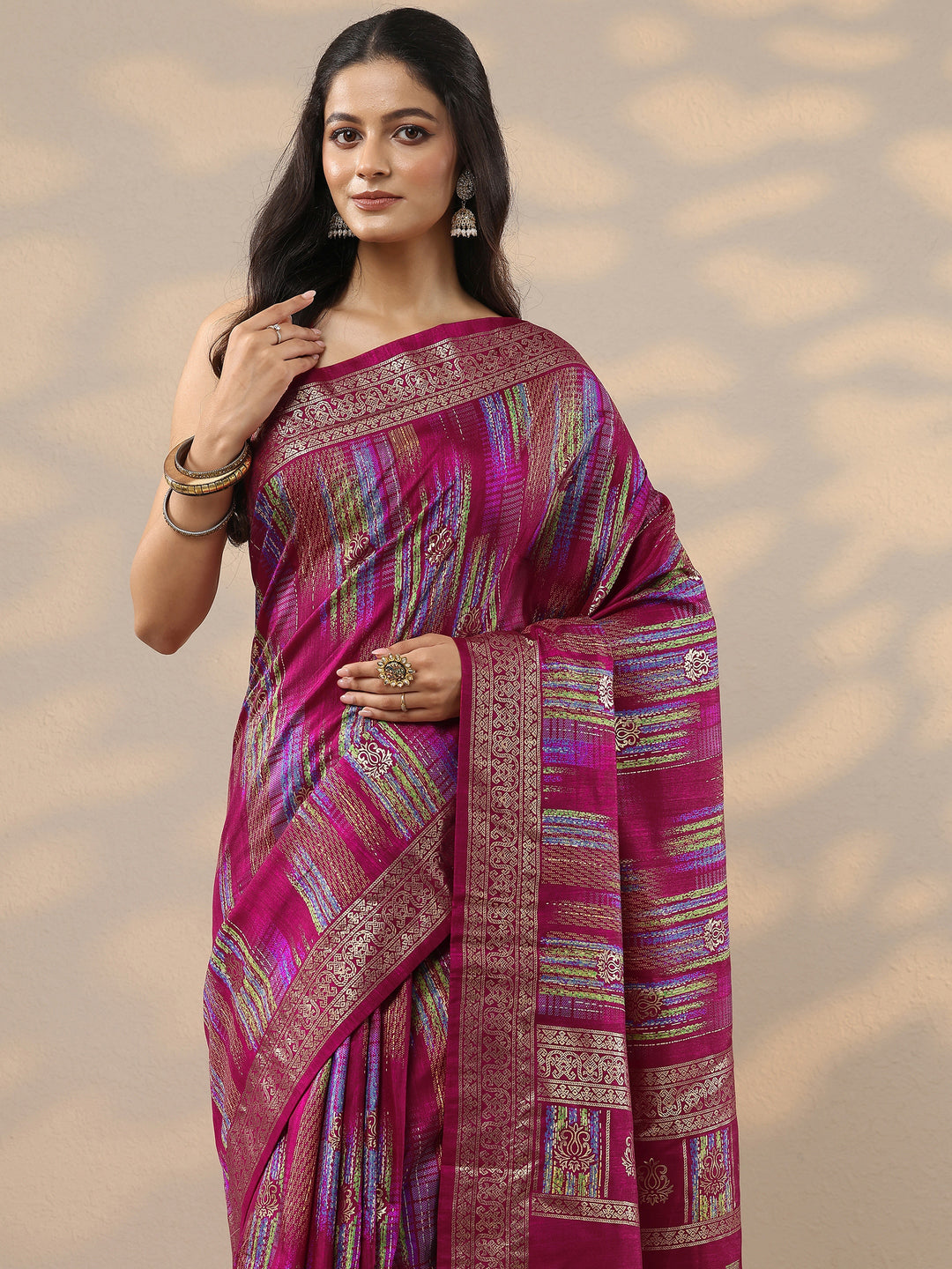  Pink Woven Design Silk Blend Saree With Unstitched Blouse Piece 