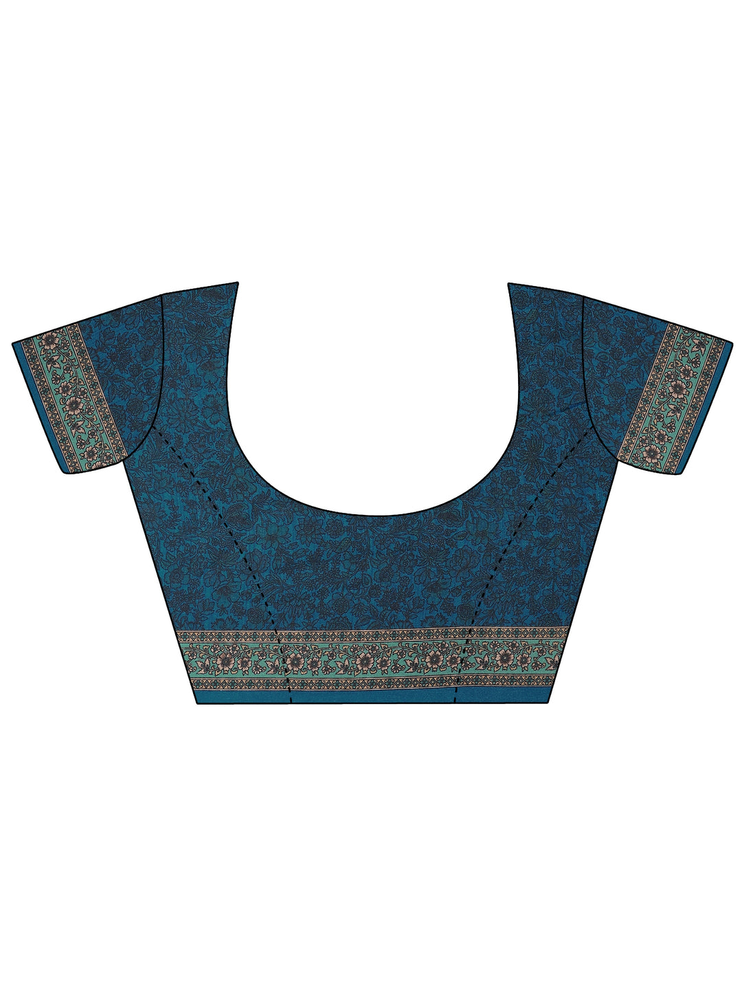  Blue Printed Silk Blend Saree With Unstitched Blouse Piece 
