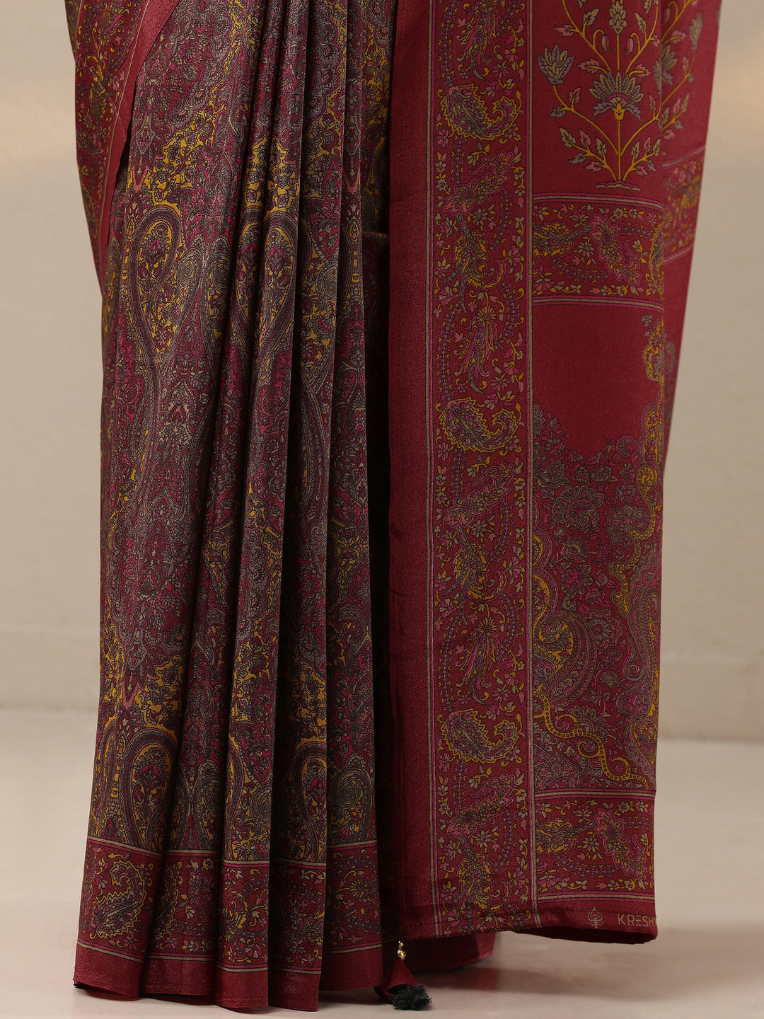  Red Printed Silk Blend Saree With Unstitched Blouse Piece 
