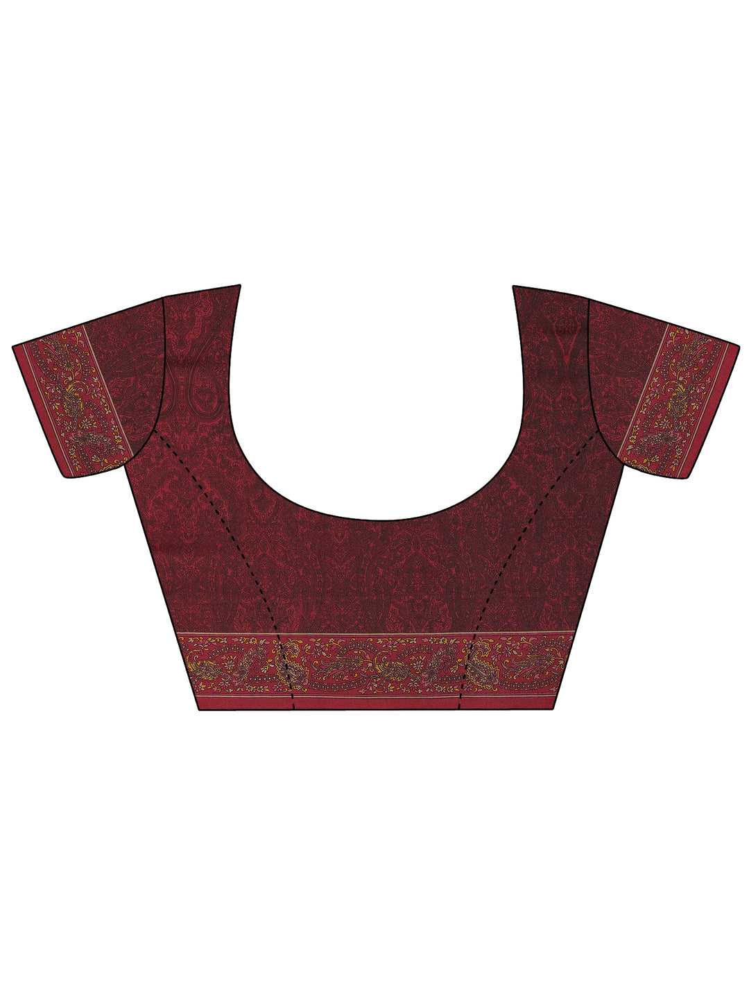  Red Printed Silk Blend Saree With Unstitched Blouse Piece 