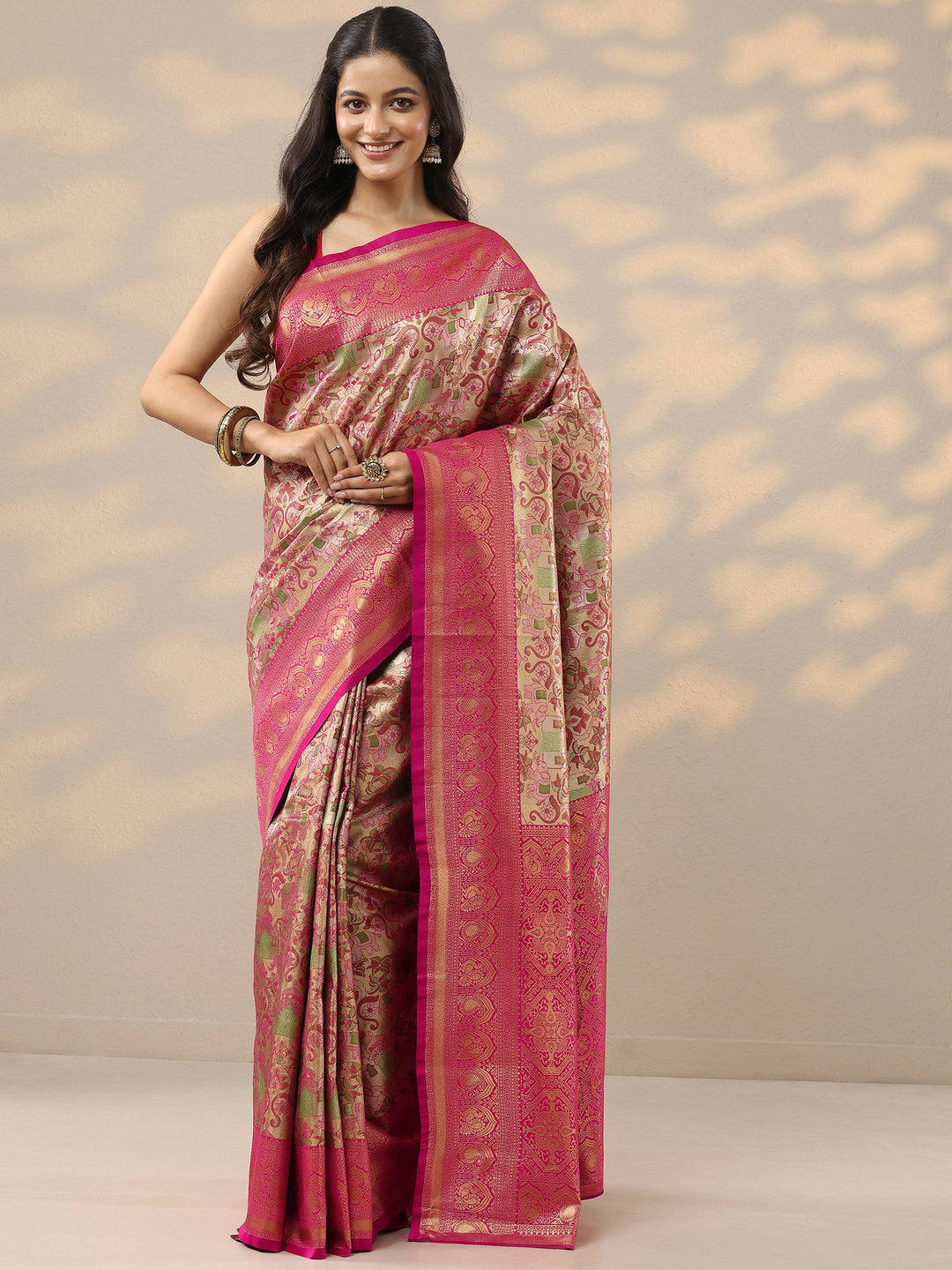  Cream Woven Design Silk Blend Saree With Unstitched Blouse Piece 