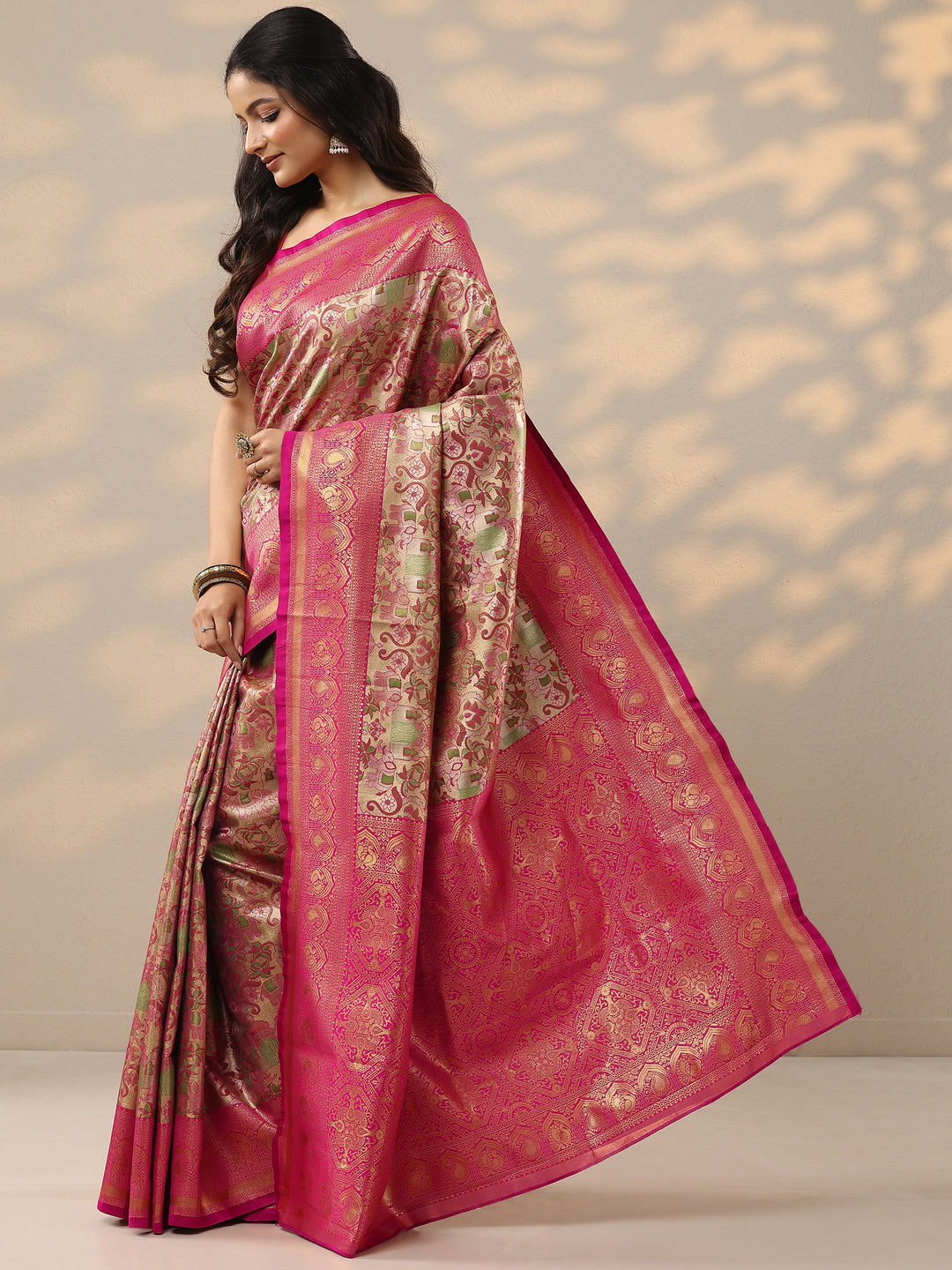  Cream Woven Design Silk Blend Saree With Unstitched Blouse Piece 