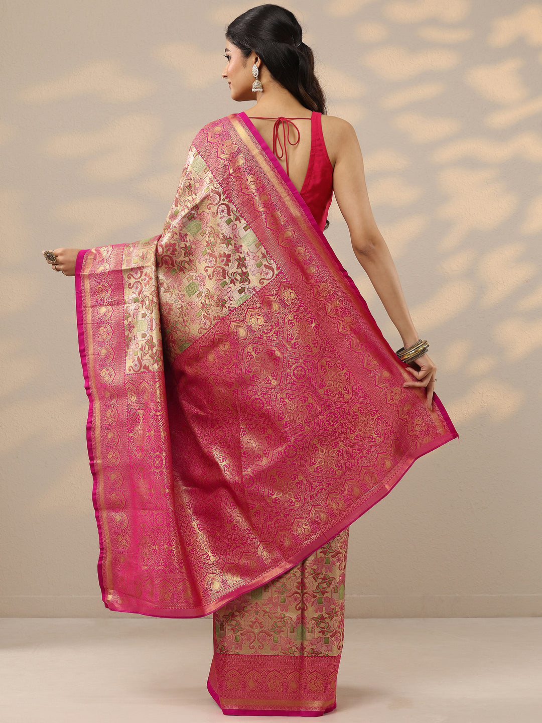  Cream Woven Design Silk Blend Saree With Unstitched Blouse Piece 