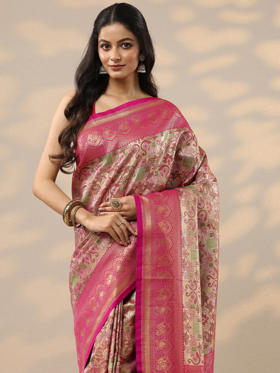  Cream Woven Design Silk Blend Saree With Unstitched Blouse Piece 